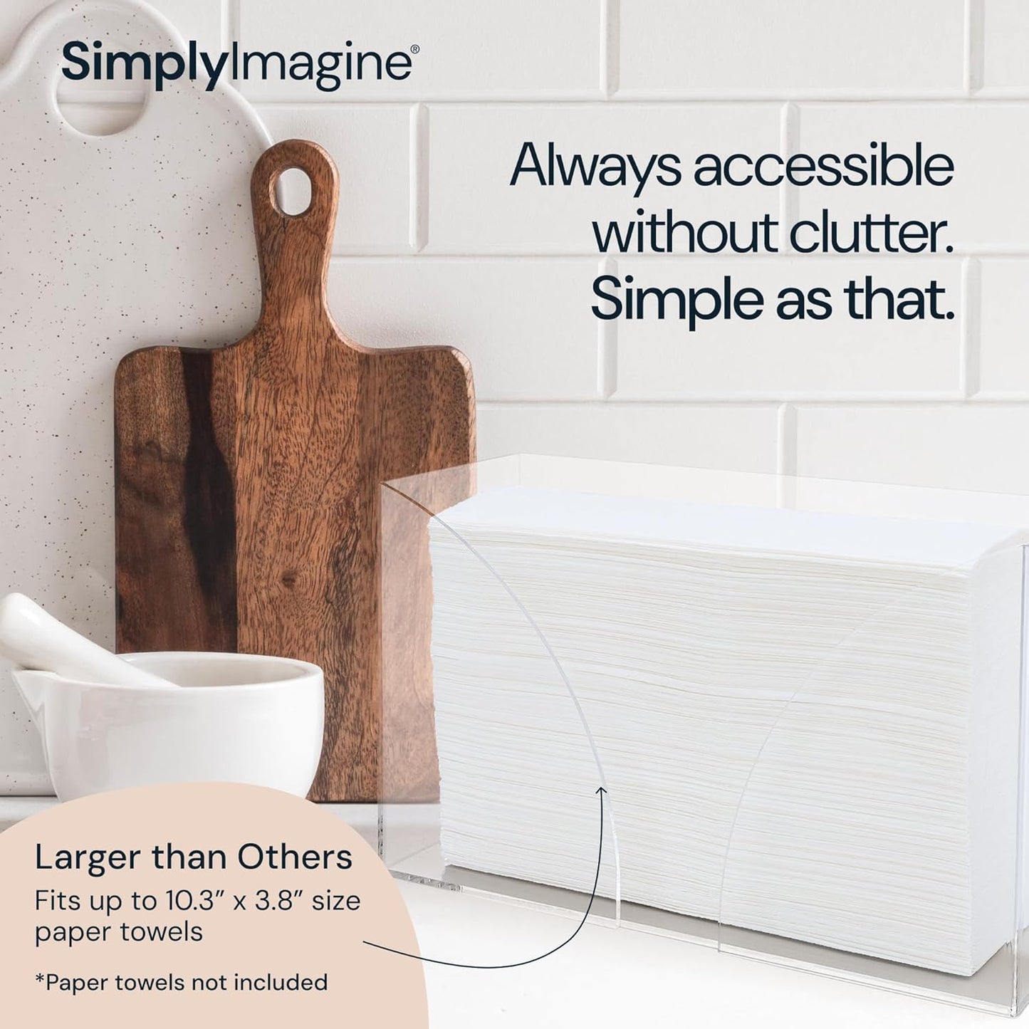 Countertop Paper Towel Holder Dispenser - Clear Acrylic Storage Holder for Kitchen or Bathroom Use for Multifold, C Fold, Trifold, Z Fold Hand Towel Napkins - Commercial or Home Use