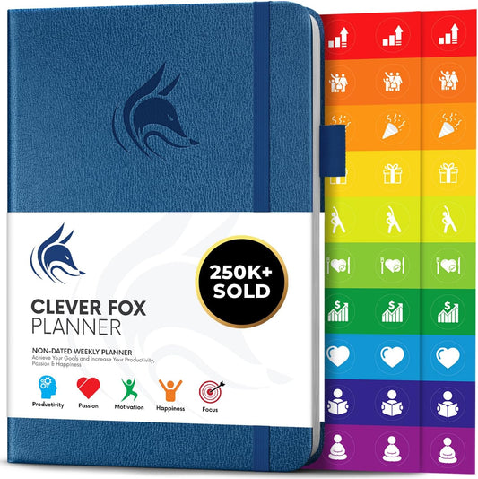 Clever Fox Planner – Undated Weekly & Monthly Planner for Productivity, Time Management & Goals – Organizer Journal – A5 (Mystic Blue)