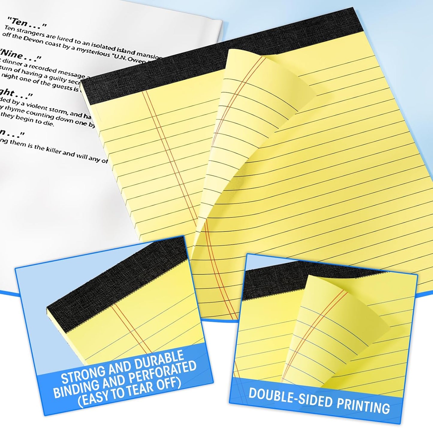 5pcs Legal Pads 8.5 x 11, Notepads 8.5 x 11 Inch, Color Note Pads Clear Print Writing Pads of Paper, Memo Pads , Perforate Legal Notepads Paper , Wide Ruled Lined with Sturdy Back,30 Sheets/Pack