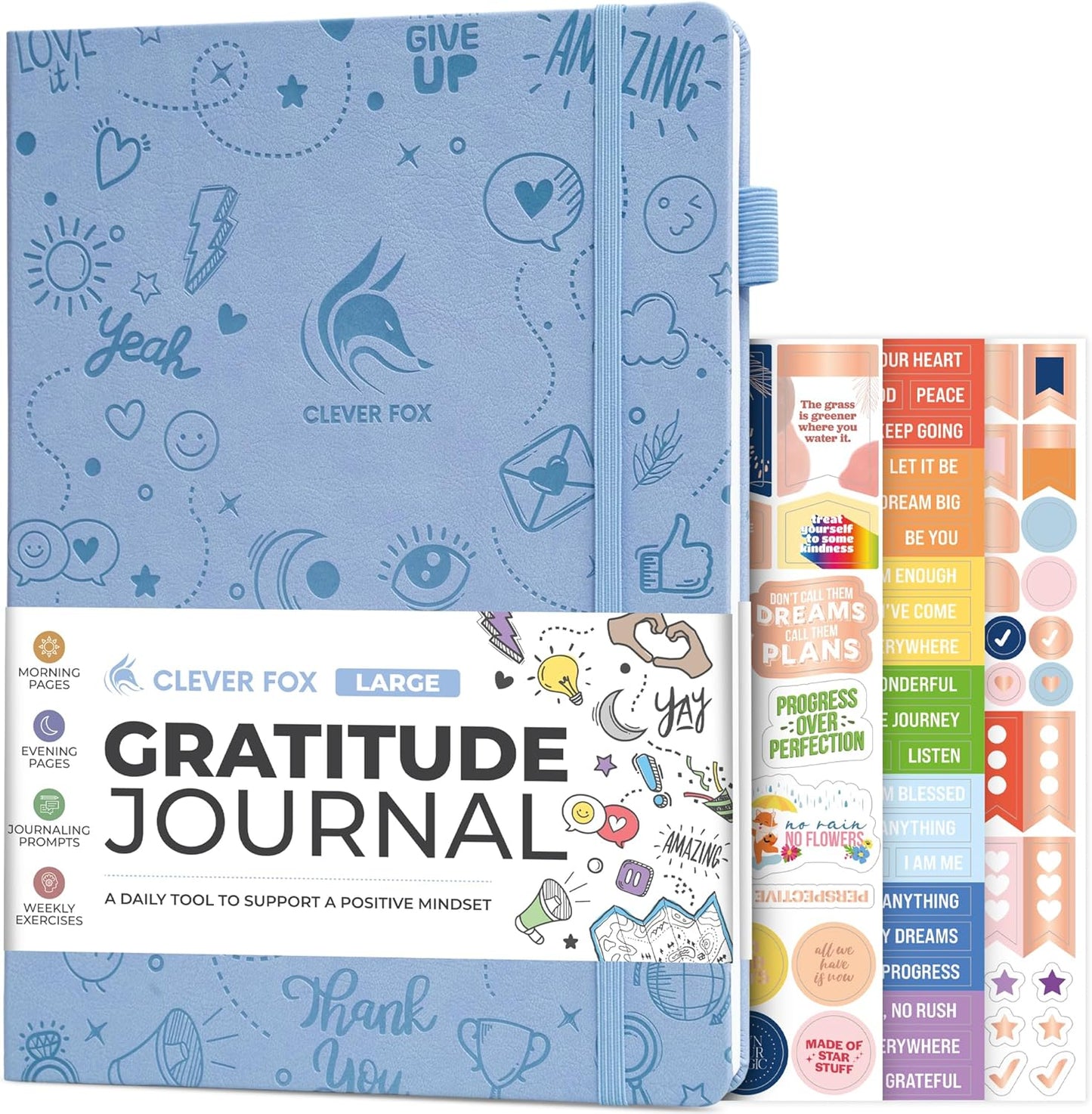 Clever Fox Gratitude Journal Large – Happiness, Positivity & Affirmation Journal – Inspirational Daily Notebook, 3 Months, 8.3x11” (Periwinkle)