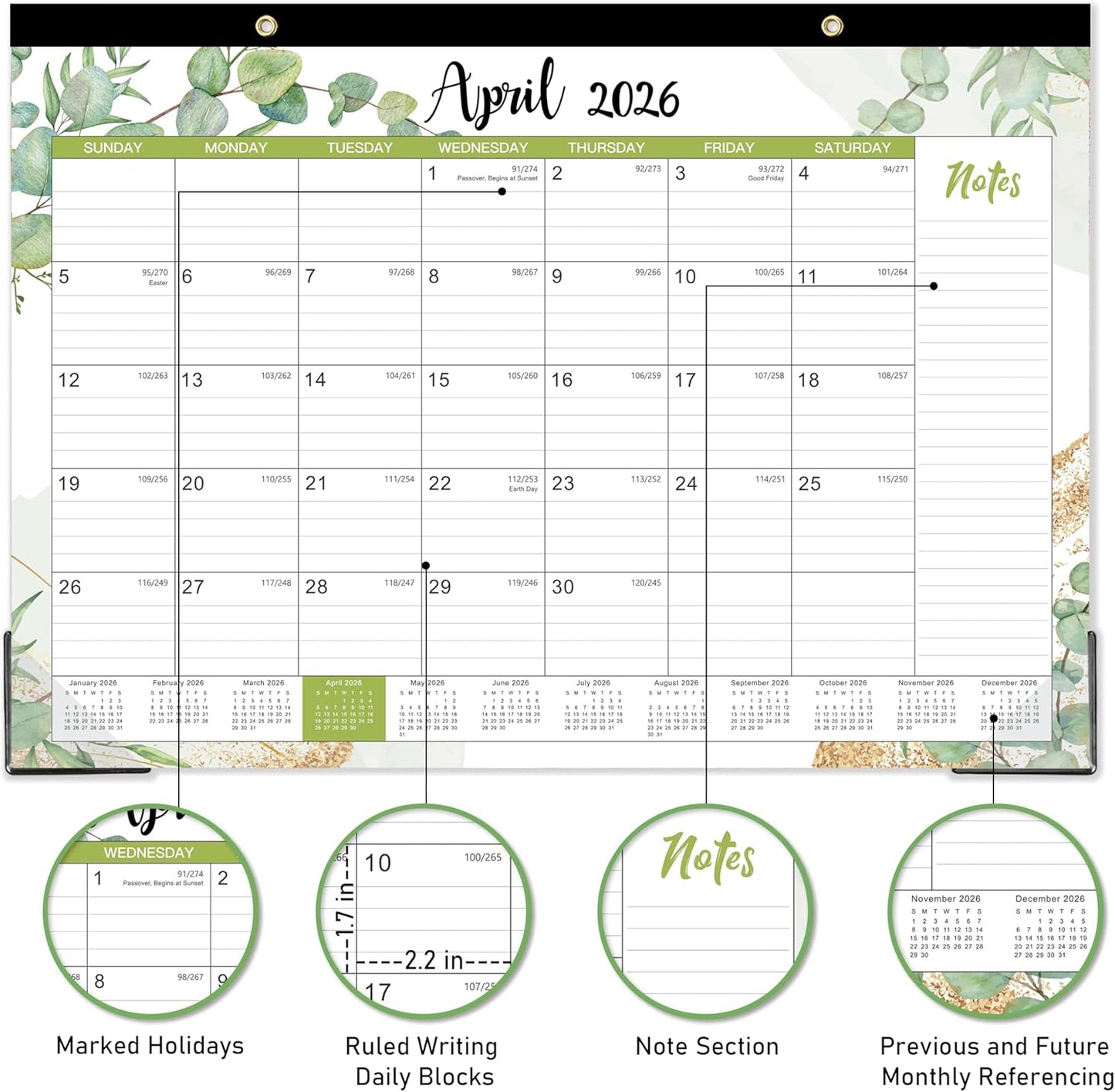 2026 Desk Calendar - Desk Calendar from January 2026 - December 2026, 12" x 17", 12 Monthly Calendar, 2026 Calendars with Protector Corner, Large Blocks