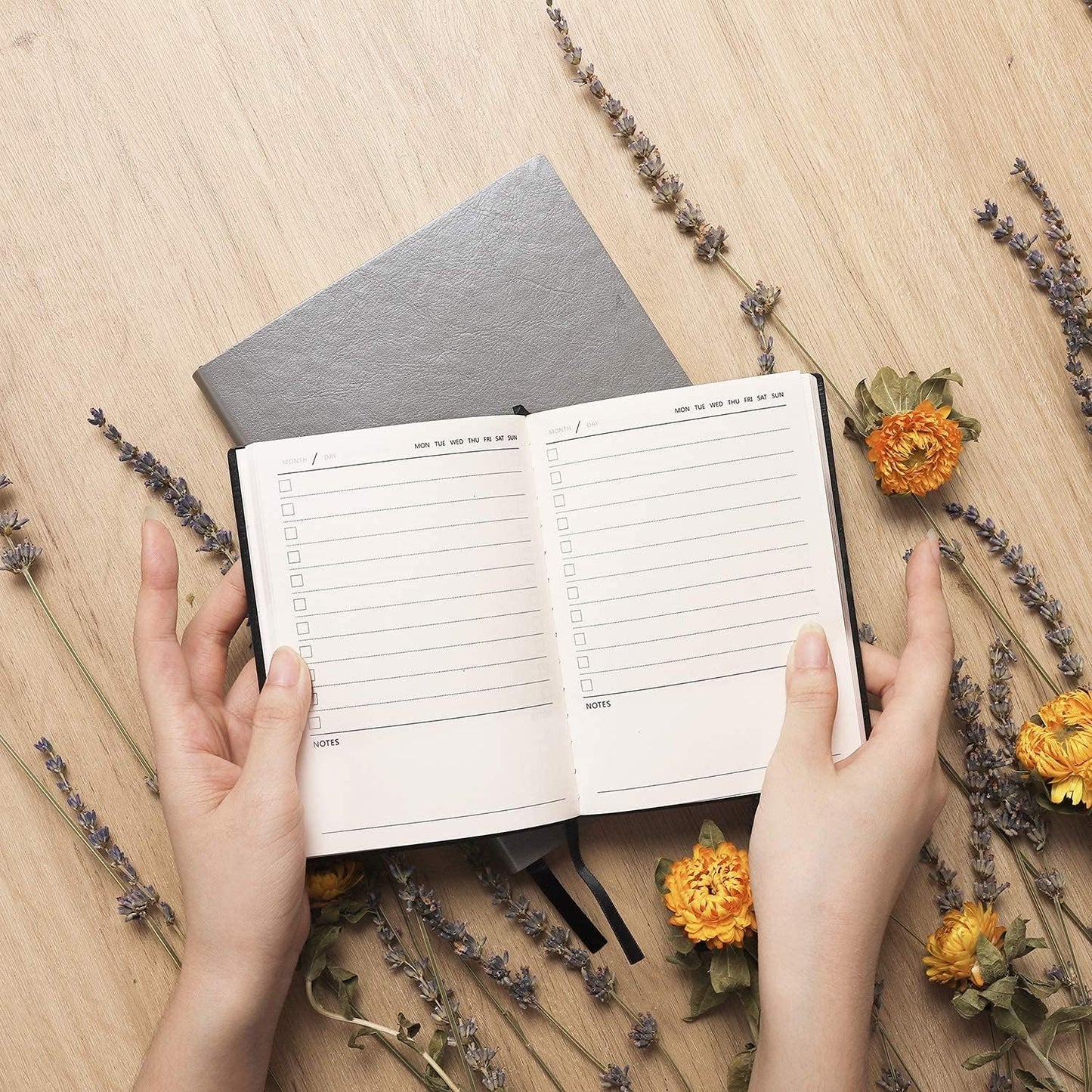 Daily to Do Checklist Notebook, Task Management, Organizer Planner, Hardcover, Ribbon Bookmark, 5.8 x 8.3”, A5 size, 110 Sheets (Grey)