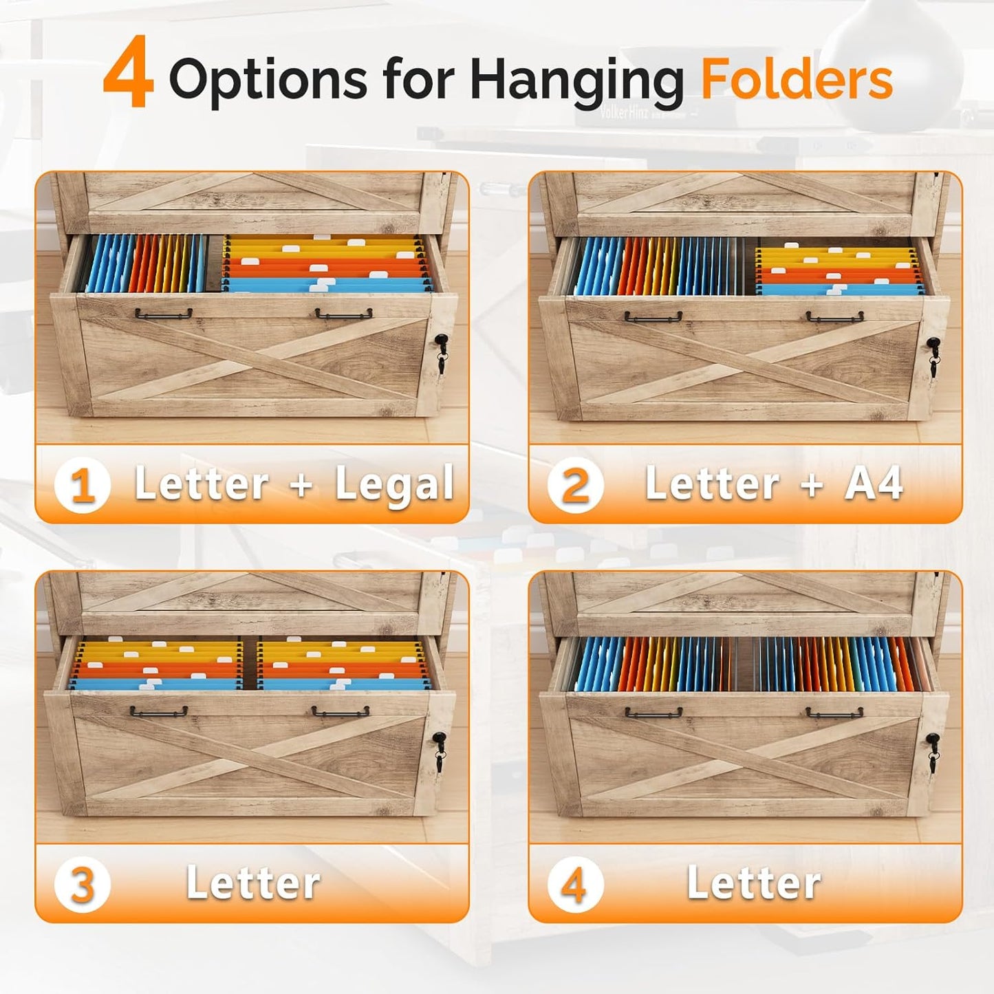 VINGLI 2 Drawer File Cabinet with Lock, Home Office Filing Organizer, for Letter Legal A4 Size File Folder Storage, Modern Farmhouse, Wood Lateral Filing Cabinet, Archivador (Rustic Gray)