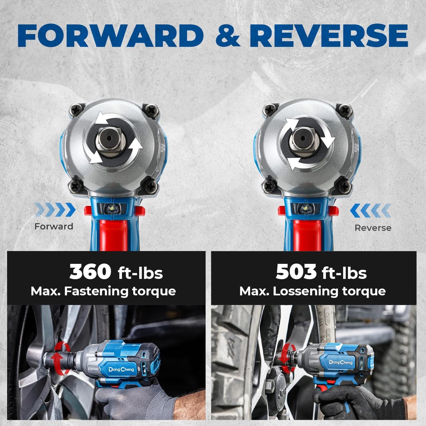 Dong Cheng 20V Brushless Impact Wrench, Max Torque 360 ft-lbs (488N.m), 1/2" with 3 Mode Speed, 2400 RPM Cordless Impact Gun, Includes 2 * 4.0Ah Battery and Charger, 4 Impact Sockets and Kit Bag