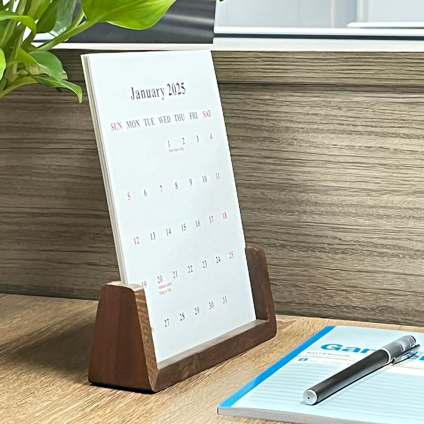 2025 2006 Creative Desktop Calendar with Walnut Stand for Office Business Home (Black Walnut)