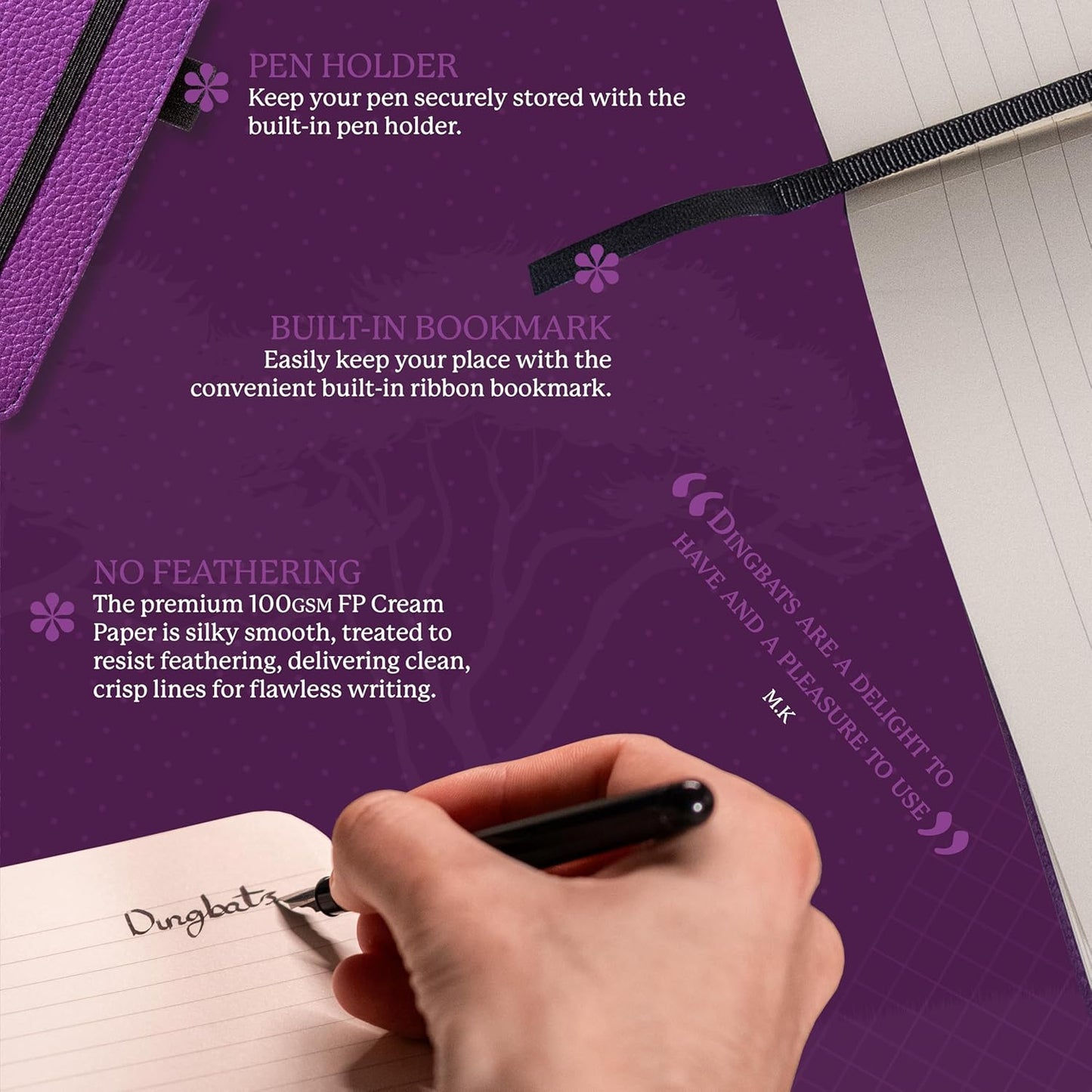 Dingbats* Wildlife Lined Writing Journal Notebook A5 - Vegan Leather Hardcover - Ideal for Work, Travel - Pocket, Elastic Closure, & Bookmark