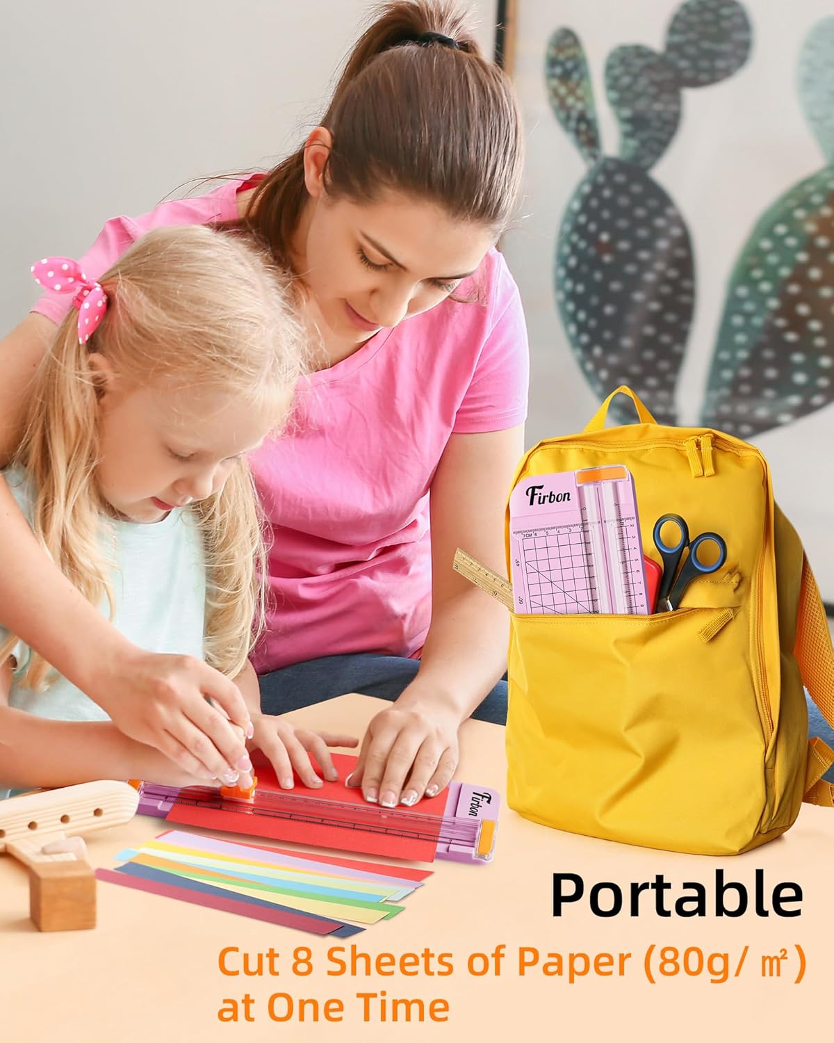 Firbon Pink A5 Paper Cutter, Straight Small Paper Trimmer with Side Ruler for Scrapbooking Craft, Paper, Coupon, Label, Cardstock