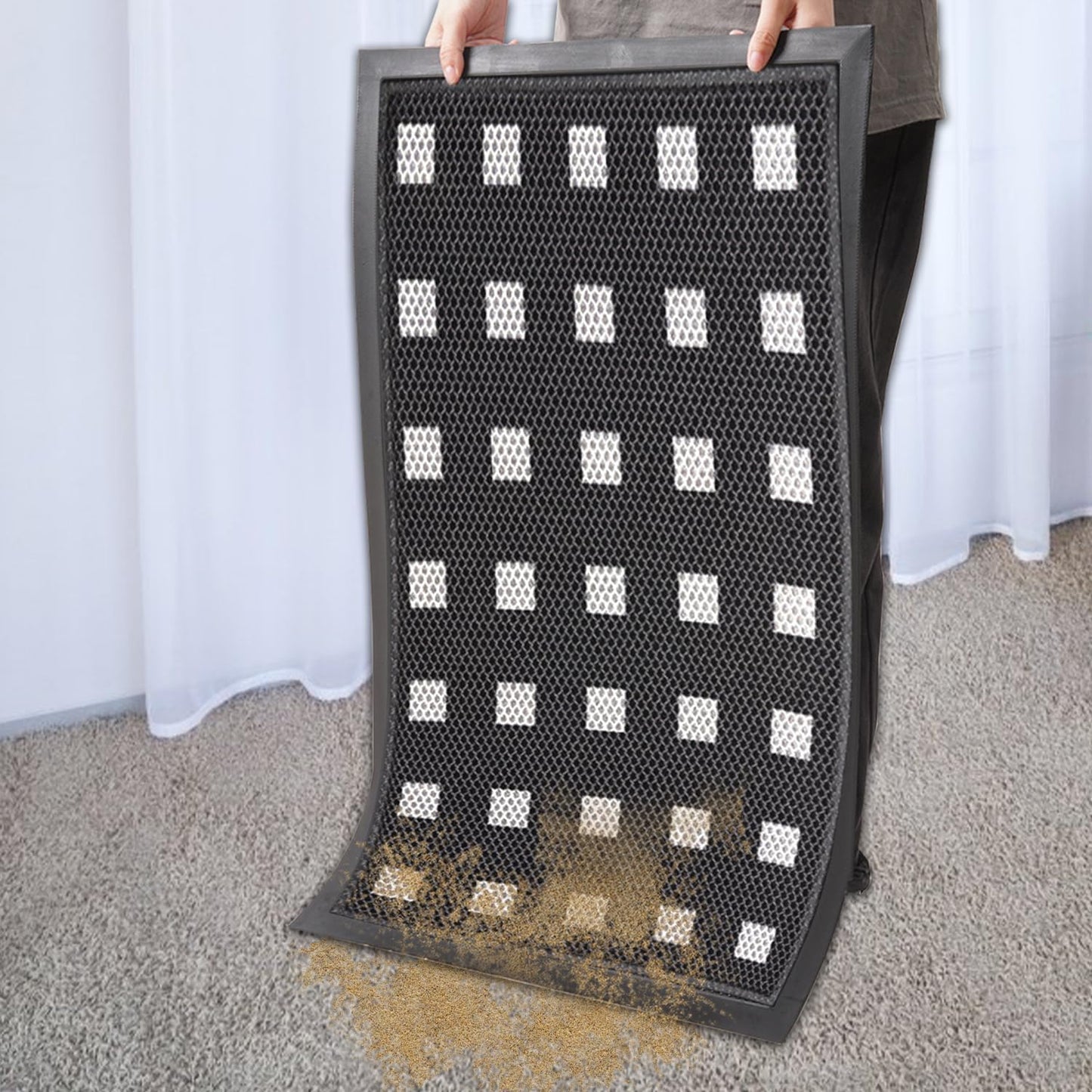 Front Door Mat Indoor Entrance 29.5"x17" for Apartments/Small Spaces, Heavy Duty Rubber Entryway Mats Backing Inside/Outside Dirt Trapping, All Weather Outdoor Rug Black and White