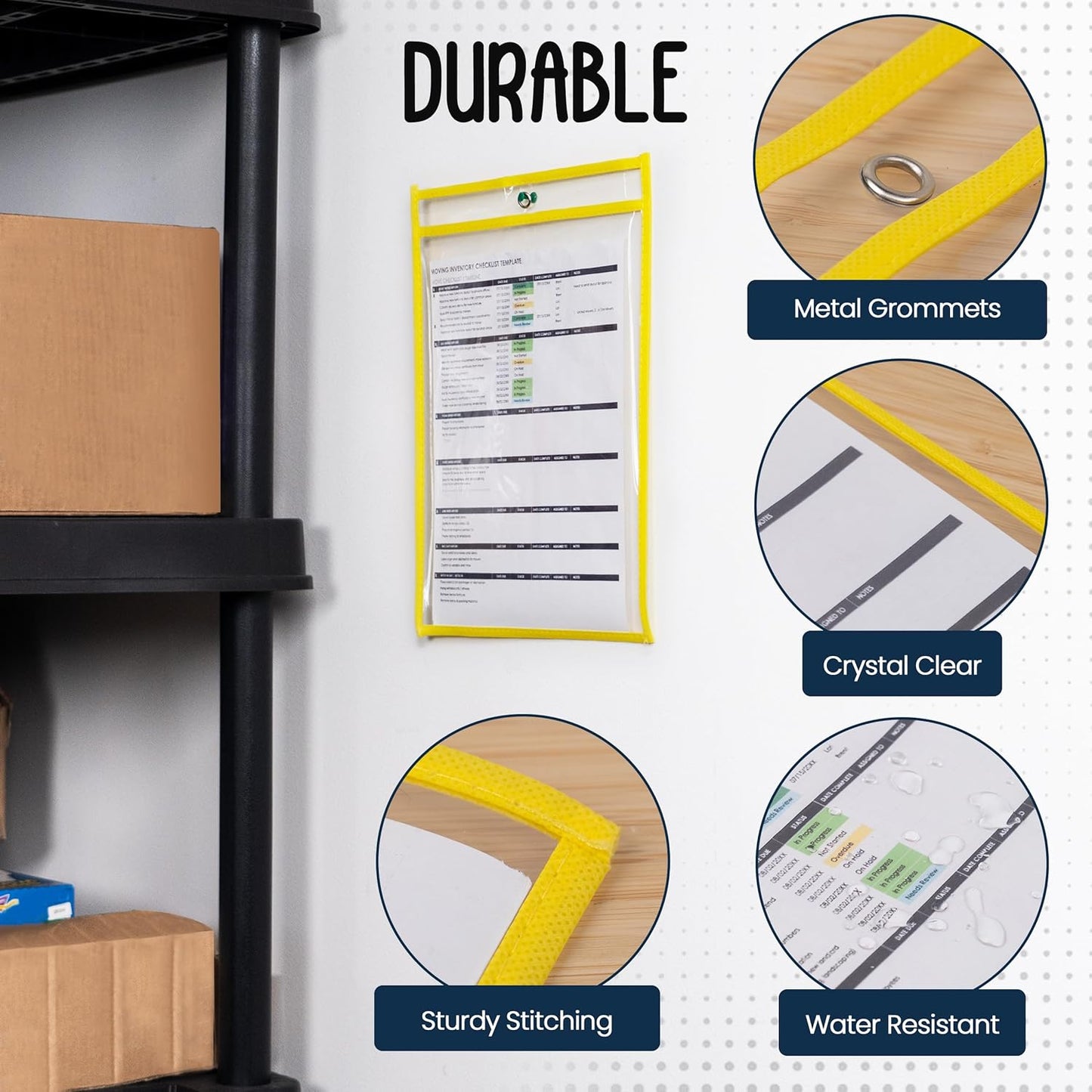 Essex Wares - 5 Pack, Yellow, Job Ticket Holders, 10" Wide x 13.5" Tall - Clear Plastic Shop Ticket Holders - Easy to Use, Reusable & Easy Erase Plastic Invoice Holders, Water-Resistant & Durable