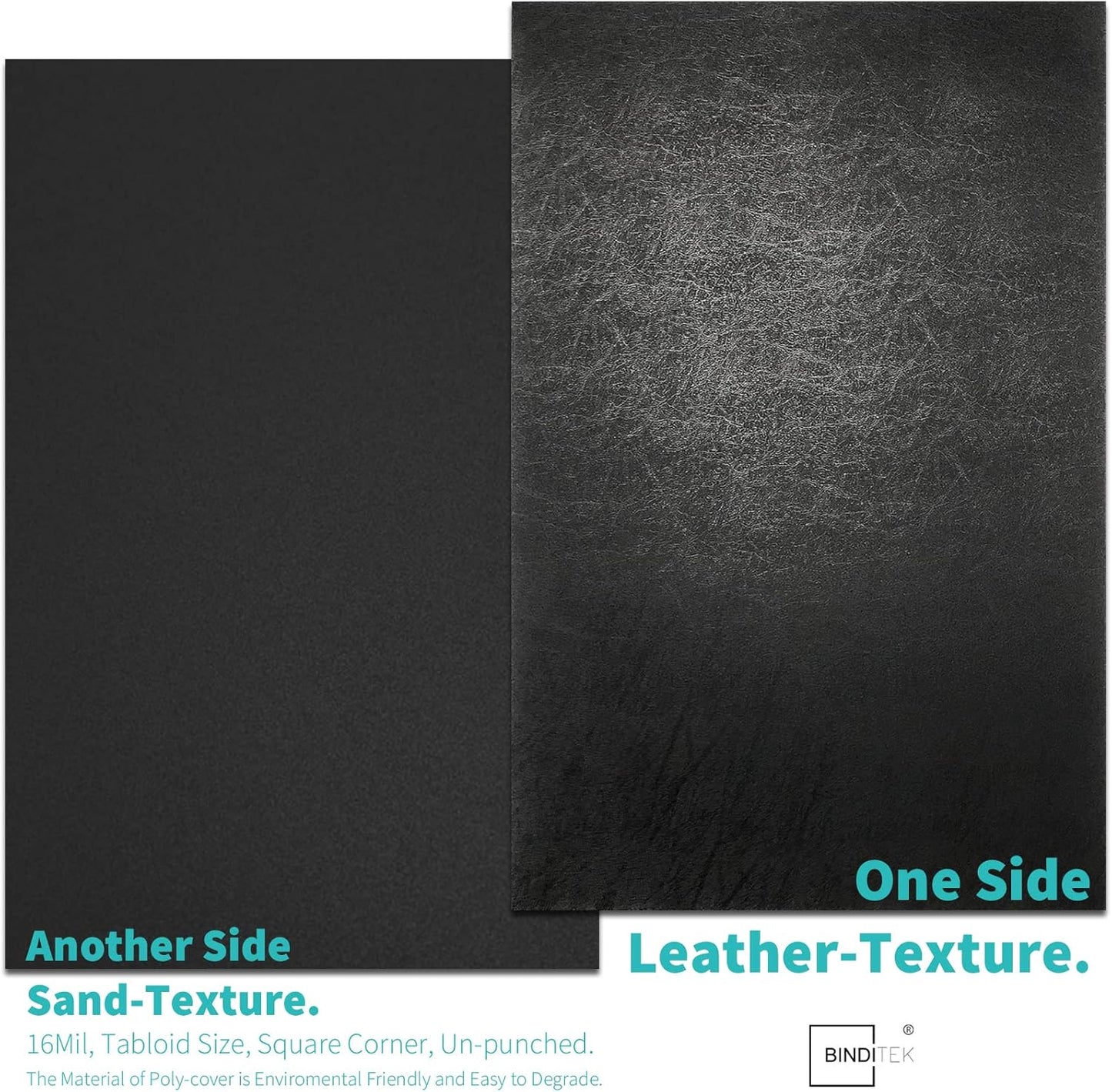 Binditek 50 Pack 16 Mil Leather-Textured Heavyduty Polycovers, 11 x 17 Inches, Tabloid Size, Binding Presentation Covers for Business Reports and Proposals, Black, Office Supplies