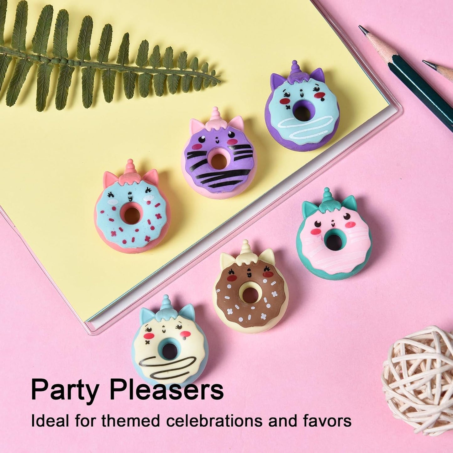 Donut Erasers for Kids Bulk, 24 Pieces 3D Cute Fun Monster Erasers for Party Favors Classroom Prizes