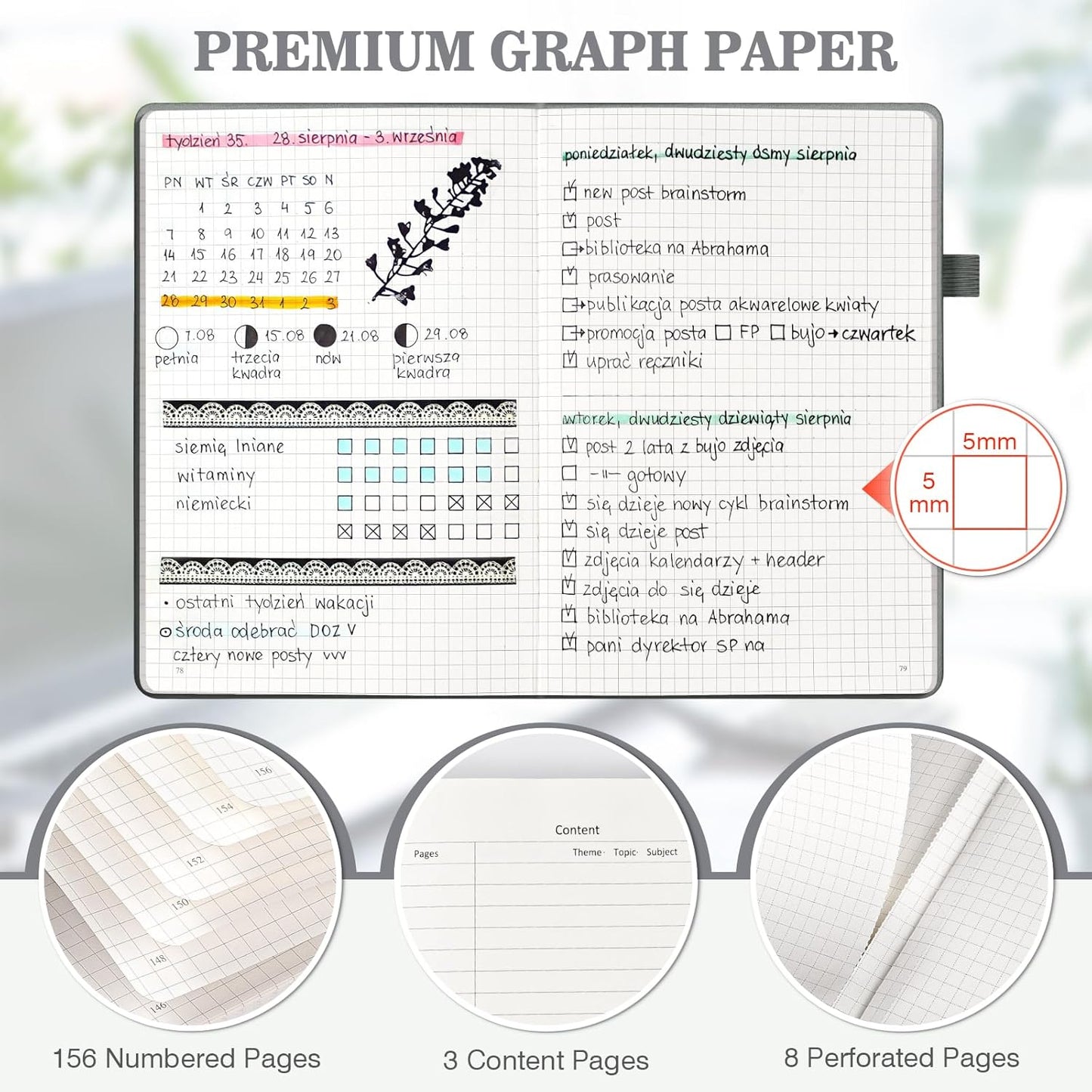 Graph Paper Notebook 3 Pack, A5 Grid Notebook Journal, Graph Notebook with 120gsm Paper, Hardcover Leather Journal for Writing, Grid Paper Notebook for Work, School Supplies, Engineering,5.75" x 8.38"