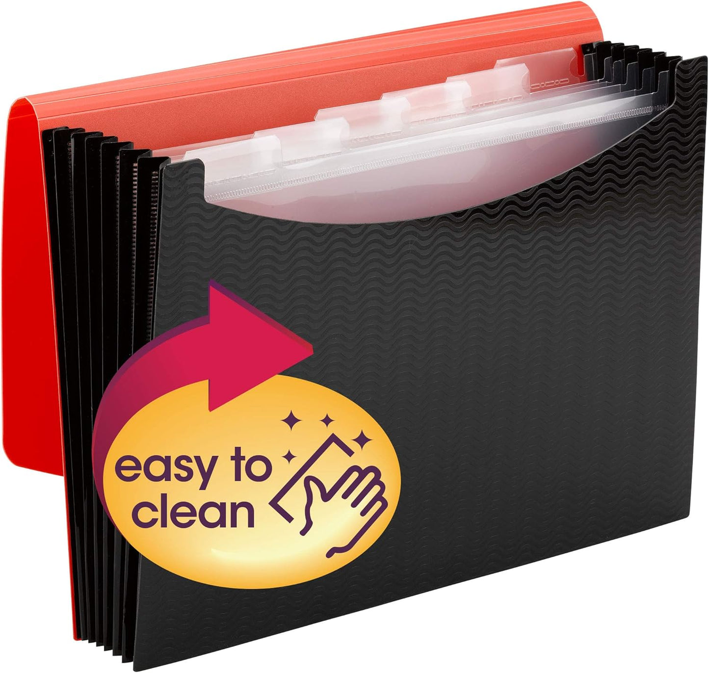 Smead Poly Expanding File, 6 Dividers, Flap and Cord Closure, Letter Size, Wave Pattern Red/Black (70884)