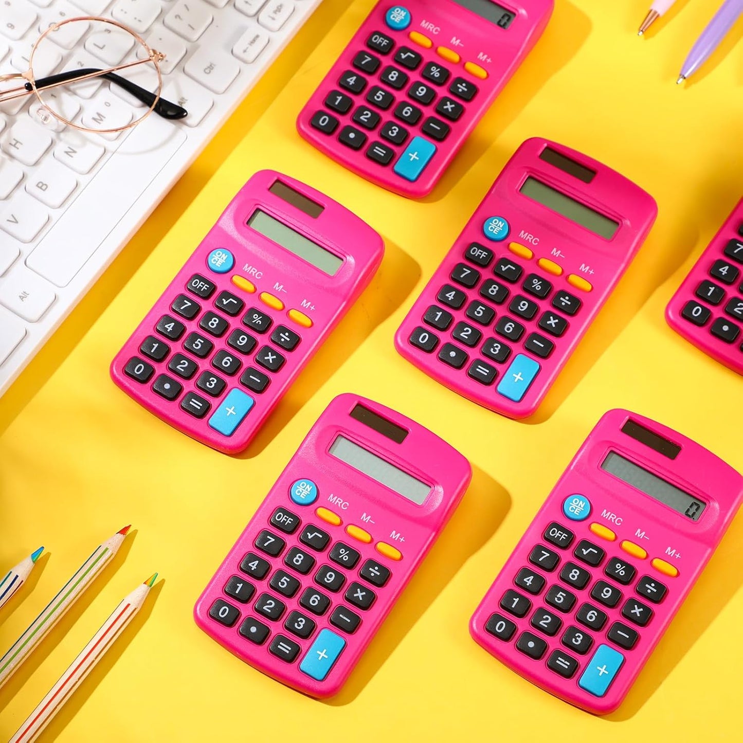 24 Pieces Basic Calculators for Students Small Pocket Size 8 Digit Display Mini Calculators Dual Powered Handheld for School Desktop Home(Rose Red)