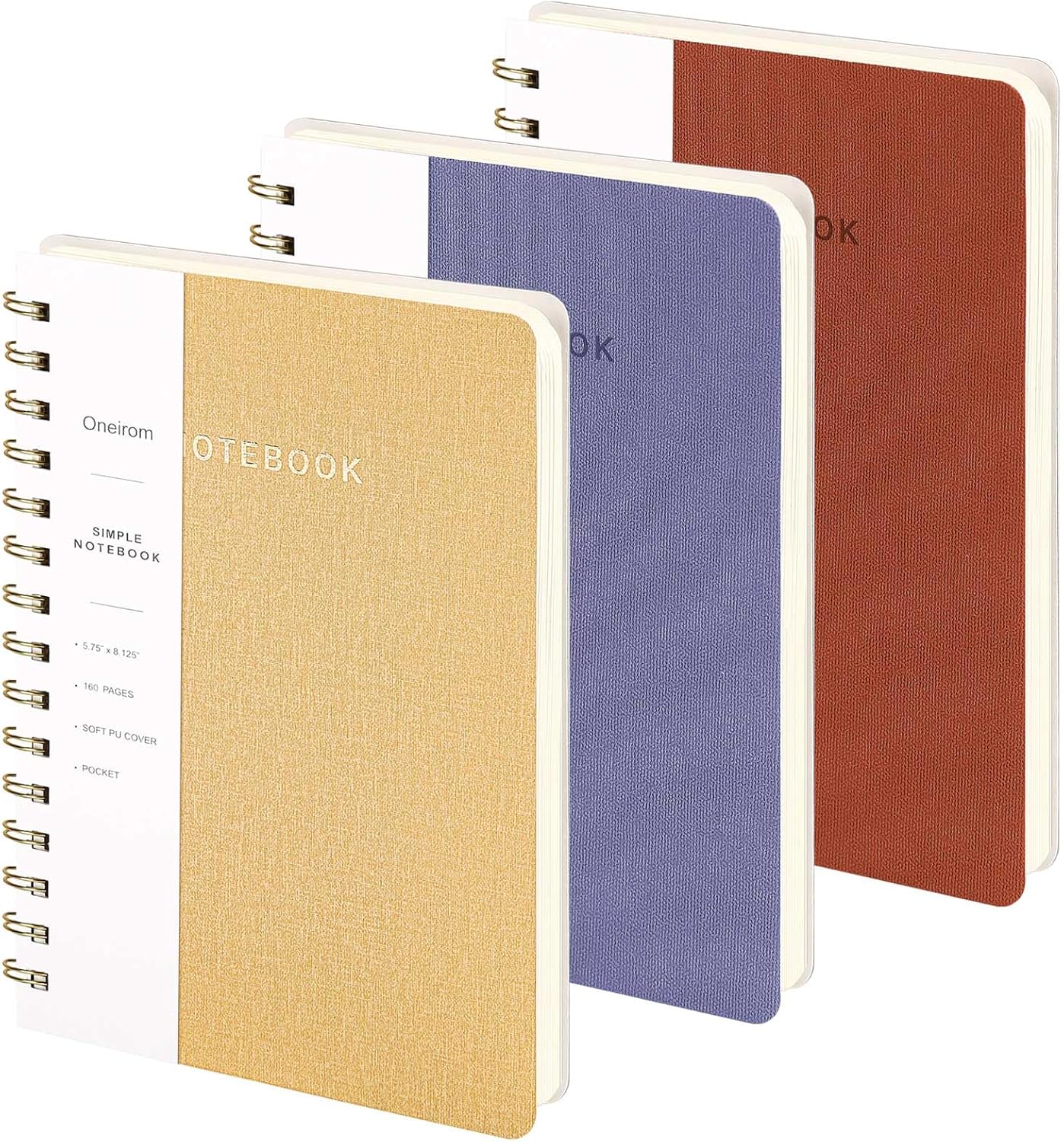 Lined Spiral Notebook College Ruled A5 Journal Book for Note Taking, 160 Pages Writing Journal for Office and Home School Supplies 5.75x8.125 inch (3pack-Brown/Khaki/Violet)