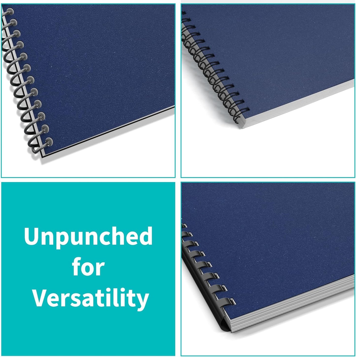 Binditek 50 Pack 12 Mil Sand-Textured Polycover, Midweight Binding Front and Back Covers, Lightly Sanded Finish, 8-1/2" x 11", Square Corners, Un-Punched, Navy, Office Supplies