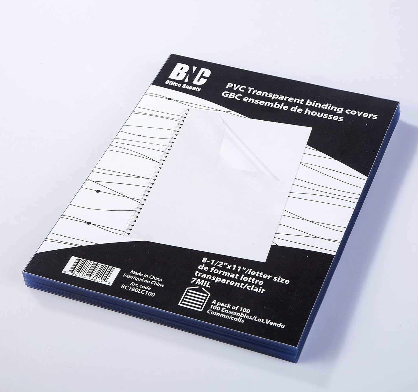 BNC 7 Mil 8-1/2 x 11 Inches, Letter Size PVC Binding Covers - Pack of 100, Clear