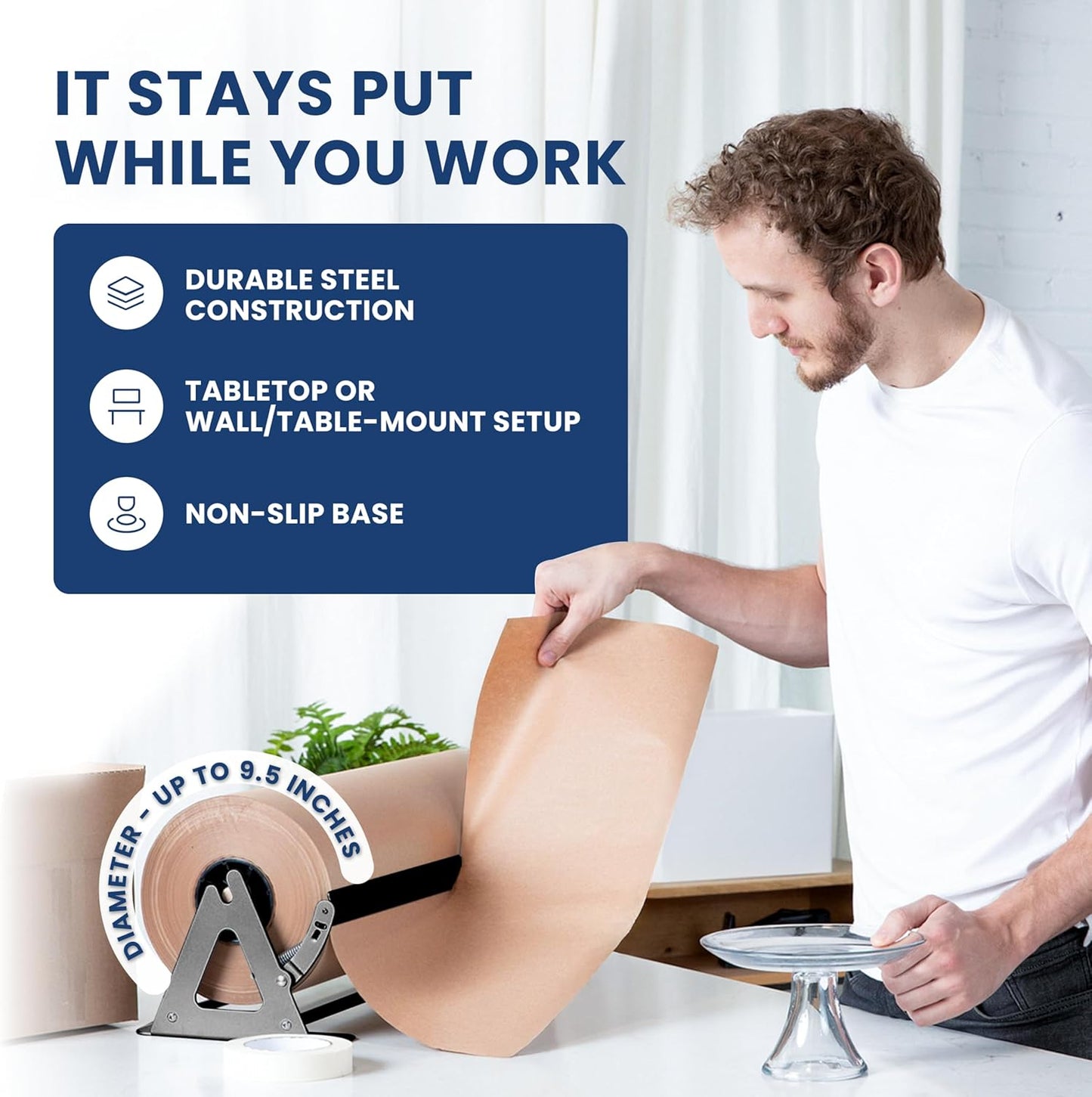 DIY Crew 36 Inch Paper Roll Dispenser and Cutter - Heavy-Duty Wall Mountable, Non Slip Tabletop - Kraft, Freezer, Butcher Paper - Up to 1000ft Rolls