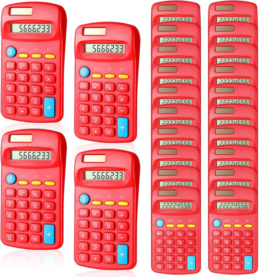 24 Pieces Basic Calculators for Students Small Pocket Size 8 Digit Display Mini Calculators Dual Powered Handheld for School Desktop Home(Red)