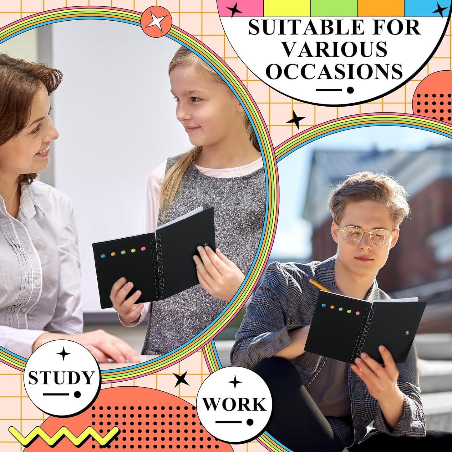 Qilery 30 Pack Lined Spiral Notebook Small Notepad and Pen Set Steno Pads Lined Notepad Black Pocket Notebook for Business Office School Supplies