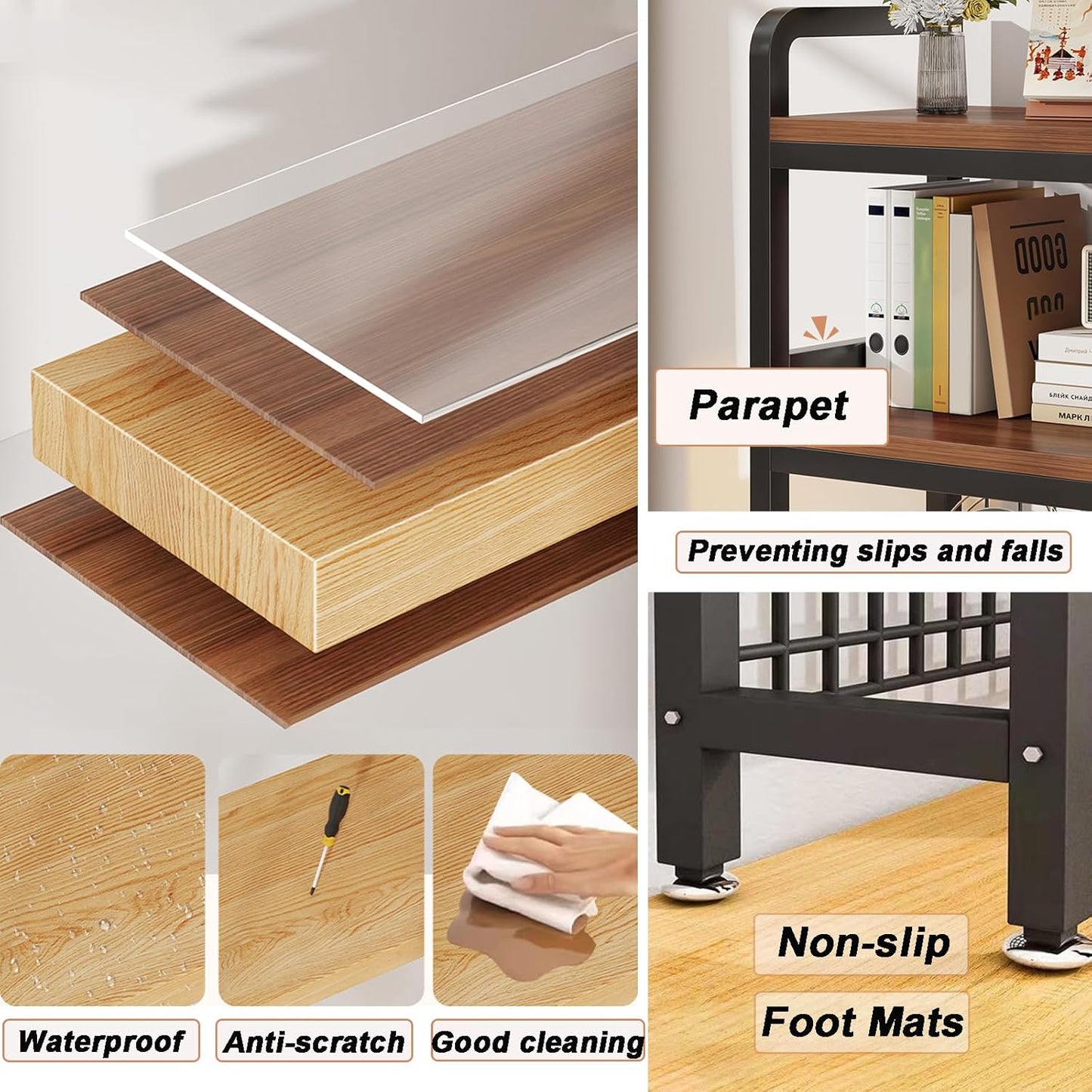 2-Tier Desktop Hutch Bookshelf Metal Desk Shelf Dorm Bookcase for Computer Desk Countertop Storage Organizer Display Rack for Office Home (Black, 45.2in)