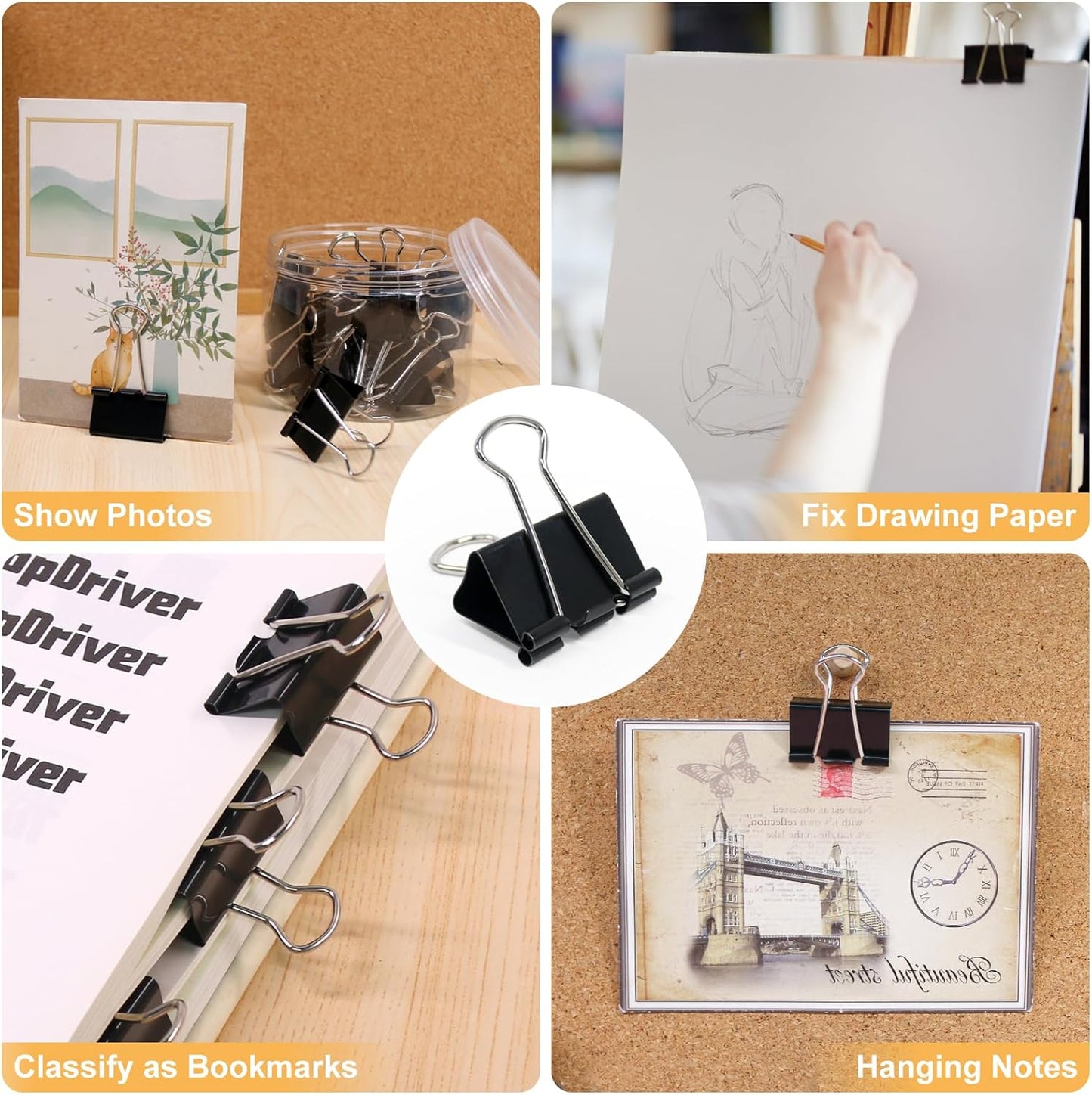 Coideal Black Binder Clips Medium, 1.25 Inch Black Metal Paper Clips 24 Pcs 32mm Foldback Bull Clip Clamps for Office School (1 1/4 Inch)