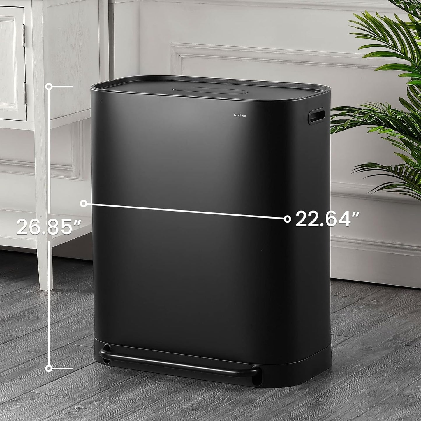 happimess HPM1014B Beni Kitchen 16-Gallon Double-Bucket Step-Open Trash Can with Soft-Close Lid, Modern, Minimalistic, Fingerprint Proof for Home, Kitchen, Laundry Room, Office, Bathroom, Black