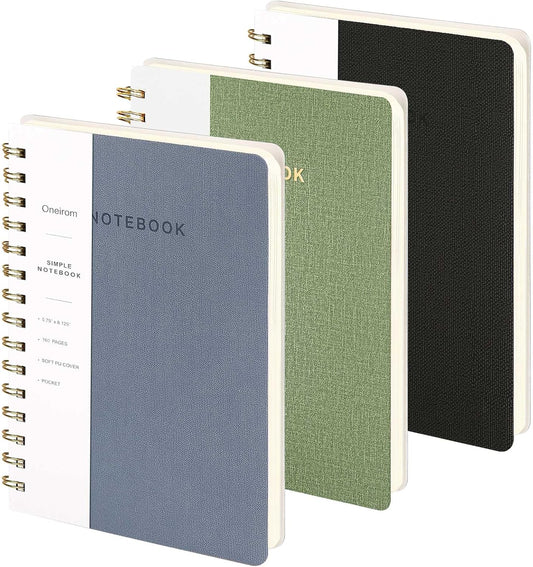 Lined Spiral Notebook College Ruled A5 Journal Book for Note Taking, 160 Pages Writing Journal for Office and Home School Supplies 5.75x8.125 inch (3pack-Army Green/Reef Blue/Black)