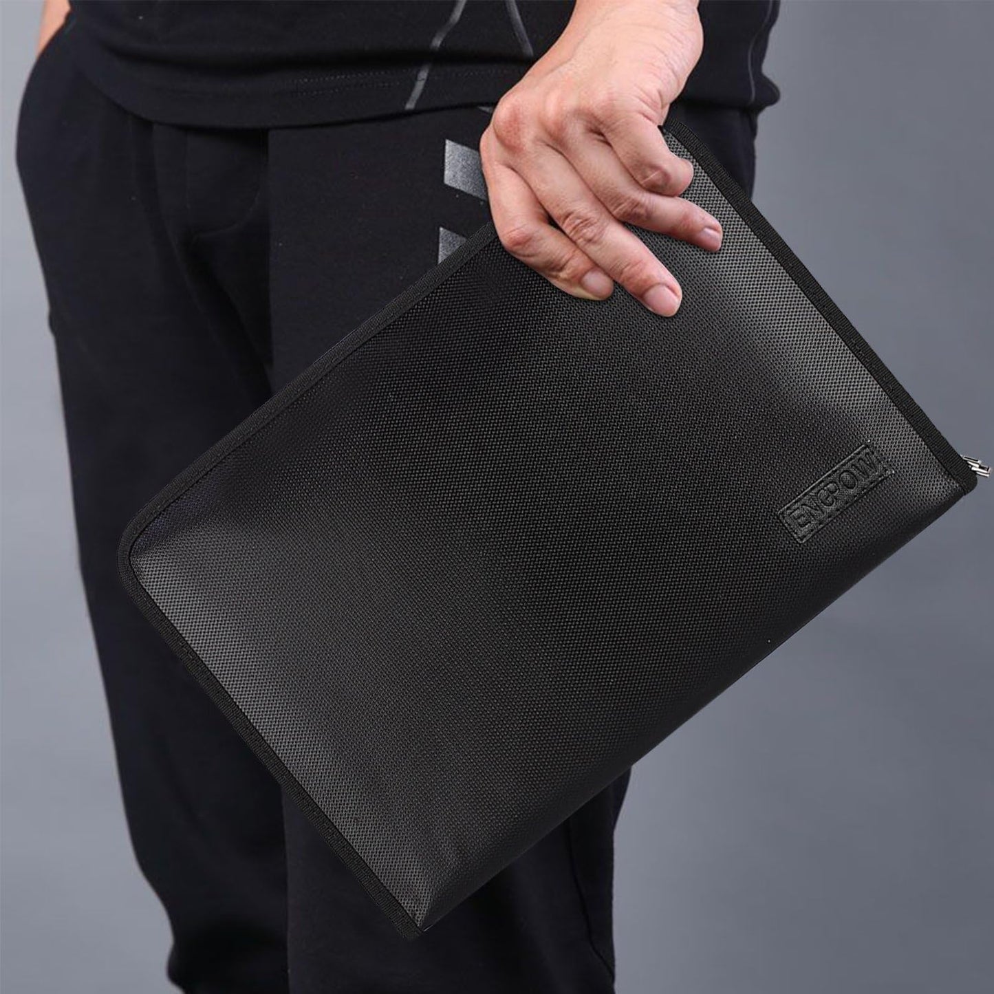 Expanding File Folder Important Document Organizer Fireproof & Waterproof Document Bag with A4 Size 3 Pockets Zipper Closure Non-Itchy Silicone Coated Portable Filing Wallet Pouch(14.3inx9.8inx1.6in)