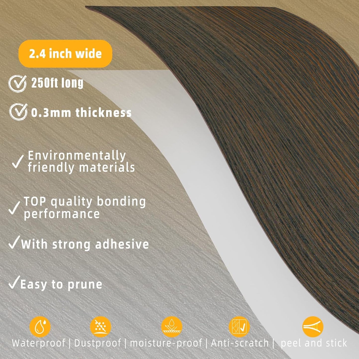 GSCIT Club Wood Grain Repair Tape, 2.4 inch X 250ft Self Adhesive Brown Walnut Grain Repair Patch for Tables, Chairs, Baseboards, Doors, Windows, Floors, Handicraft DIY.