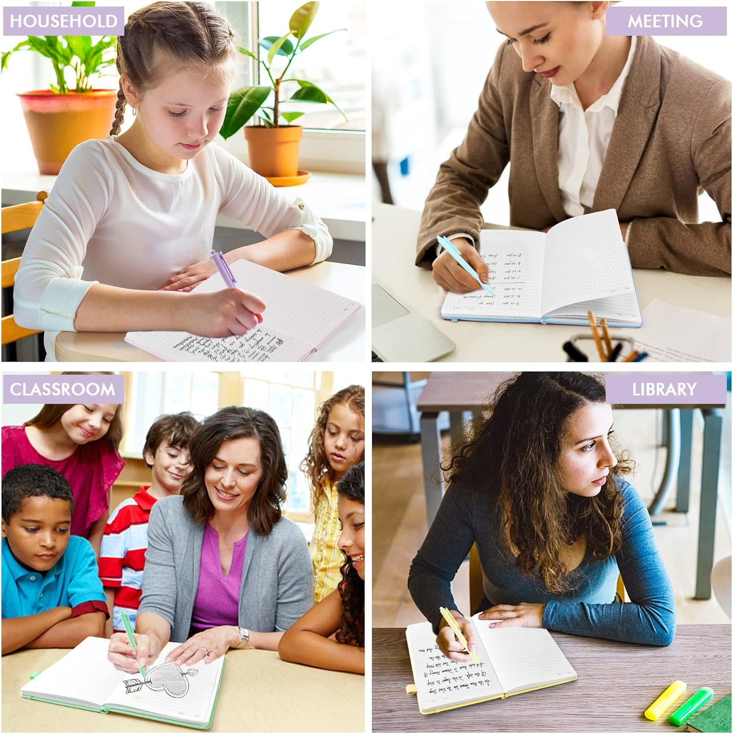 feela 5 Pack Notebooks Journals Bulk, Hardcover Classic Ruled Lined Journals with Pen Holder for Women Girls School Business Supplies, with 5 Black Pens, 120 GSM, 5.1”x8.3”, A5, Pastel Colors