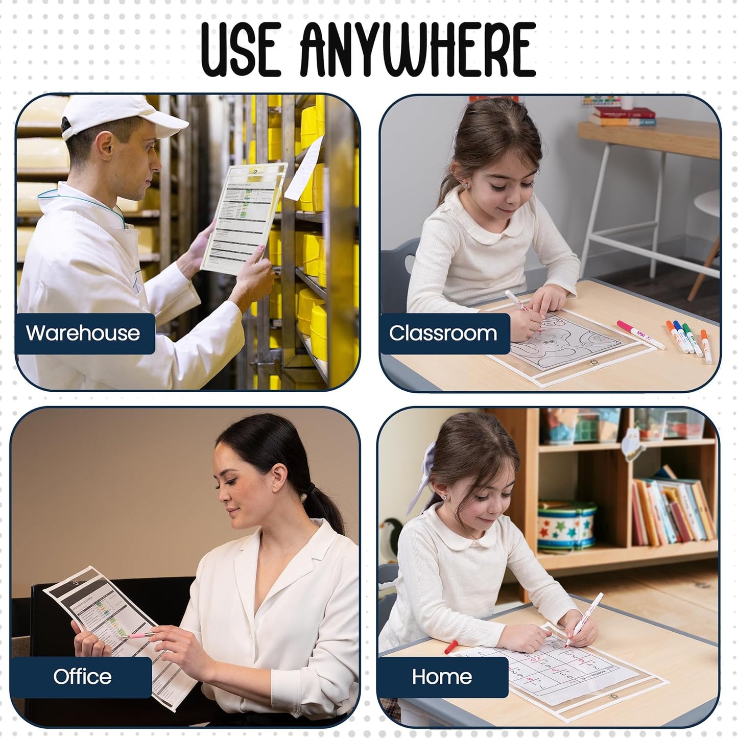 Essex Wares - 5 Pack, White, Job Ticket Holders, 10" Wide x 13.5" Tall - Clear Plastic Shop Ticket Holders - Easy to Use, Reusable & Easy Erase Plastic Invoice Holders, Water-Resistant & Durable