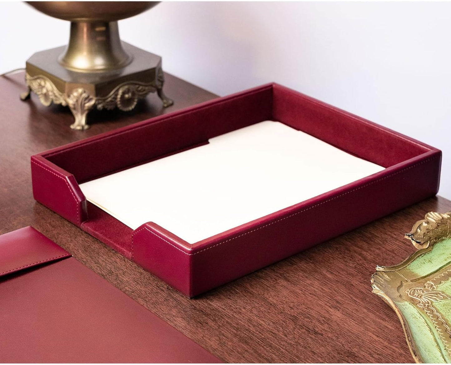 Dacasso Burgundy Bonded Leather Luxury Letter Tray Holder & Paper Organizer for Desk - Executive Desk Decor & Office Organization Essential