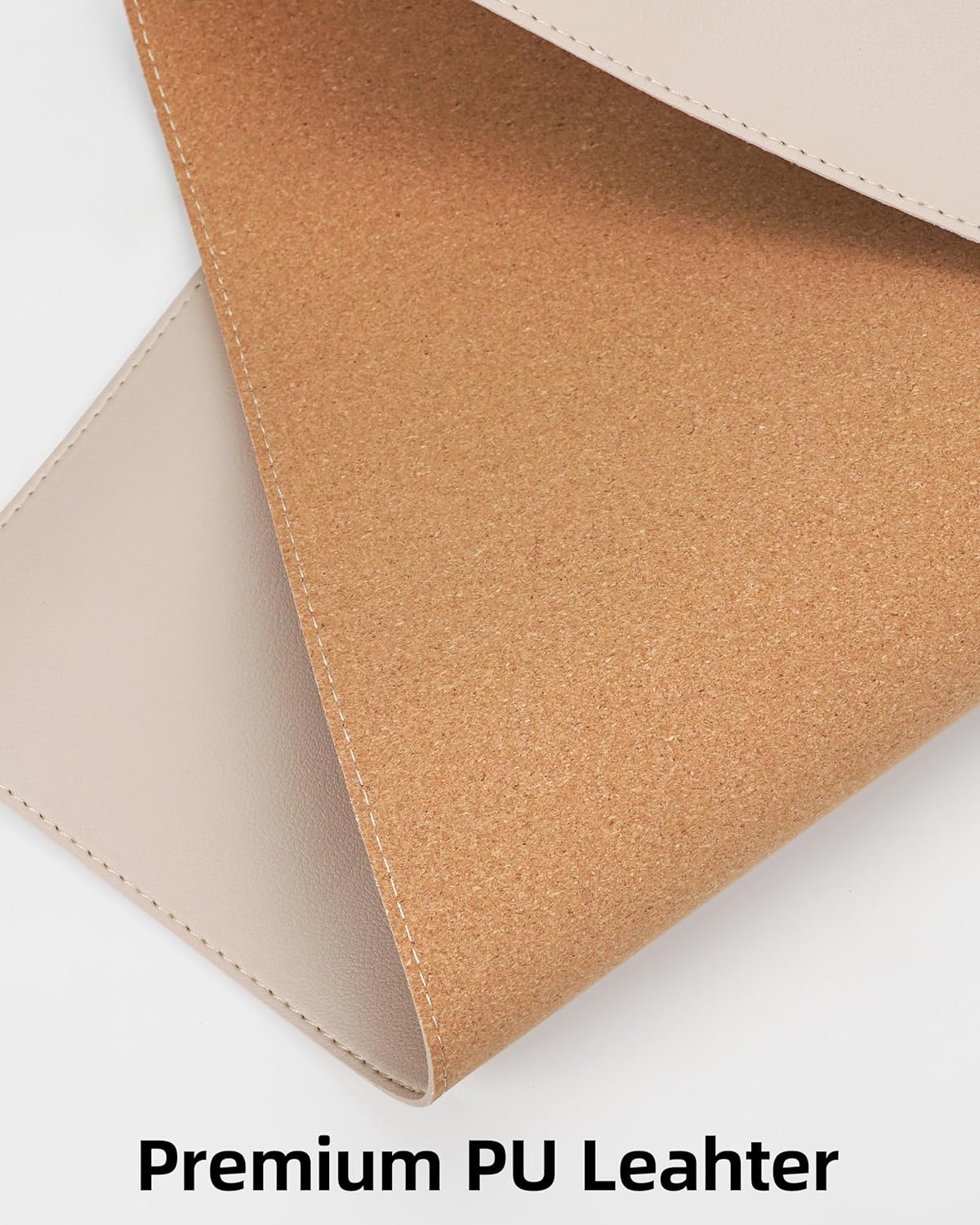 Extra Large Desk Pad Mat - Waterproof Mouse Pad & Desk Protector, Non-Slip XXL PU Leather Gaming Mat for Keyboard/Mouse, Stitched Edge with Ergonomic Support, 55"x17" (Beige)