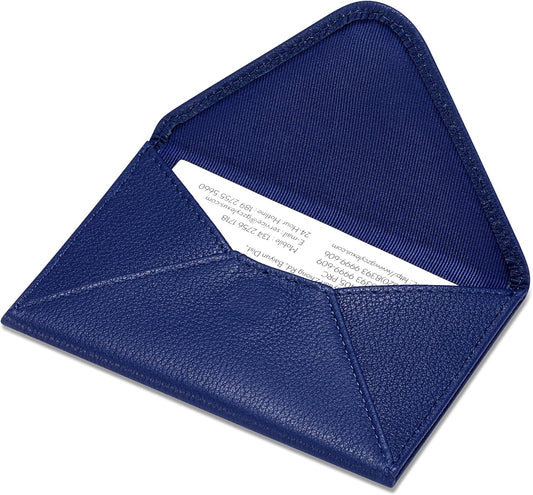 HISCOW Envelope Business Card Case with Magnet Closure - Italian Calfskin (Blue)