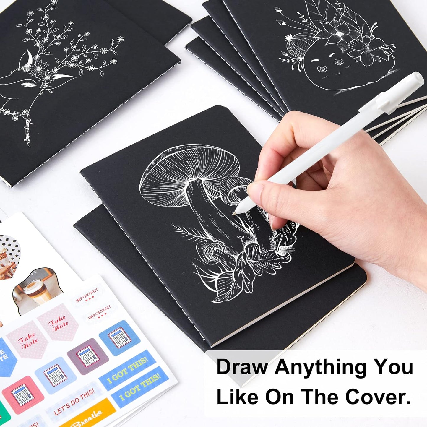 feela 170 Pack Blank Kraft Notebooks, Unlined Sketchbook Mini Cute Note Pad for Drawing Writing, Journal Bulk For Kids Students Office School Supplies, A6, 48 Pages, 4.25” X 5.5”, Black