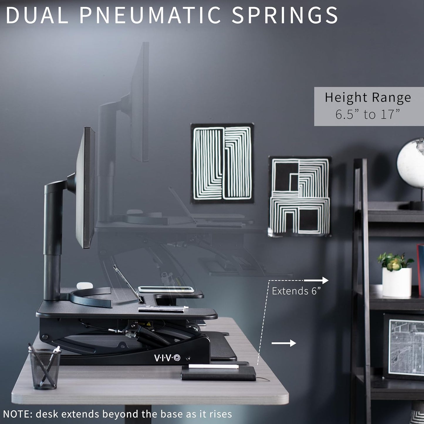 VIVO 32 inch Height Adjustable Stand Up Desk Converter, V Series, Quick Sit to Stand Tabletop Dual Monitor Riser Workstation, Black, DESK-V000VS