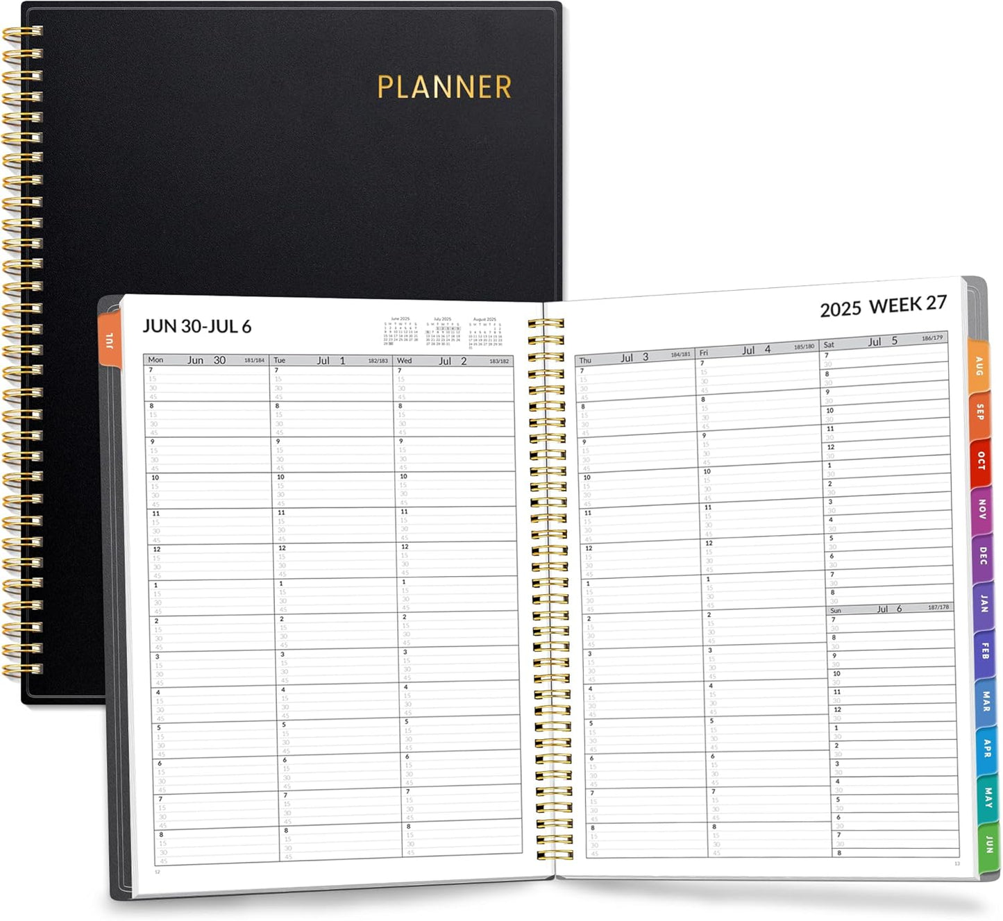 SUNEE 2025-2026 Appointment Book, Quarter-Hourly, Weekly & Monthly - from July 2025 to June 2026, 8.5"x11" Academic Planner, Flexible Cover, Note Pages, Bookmark, Spiral Binding, Black