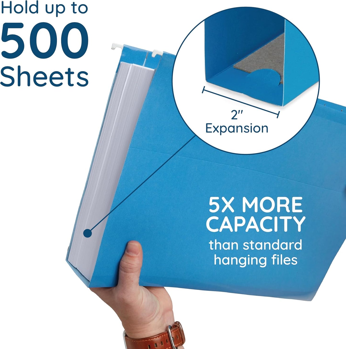 25 Blue Summit Supplies Legal Size Hanging File Folders - Assorted Colors, 2" Expansion, Legal Hanging File Folders for Filing Cabinet, 11PT Paper Stock with Tabs and Inserts Included