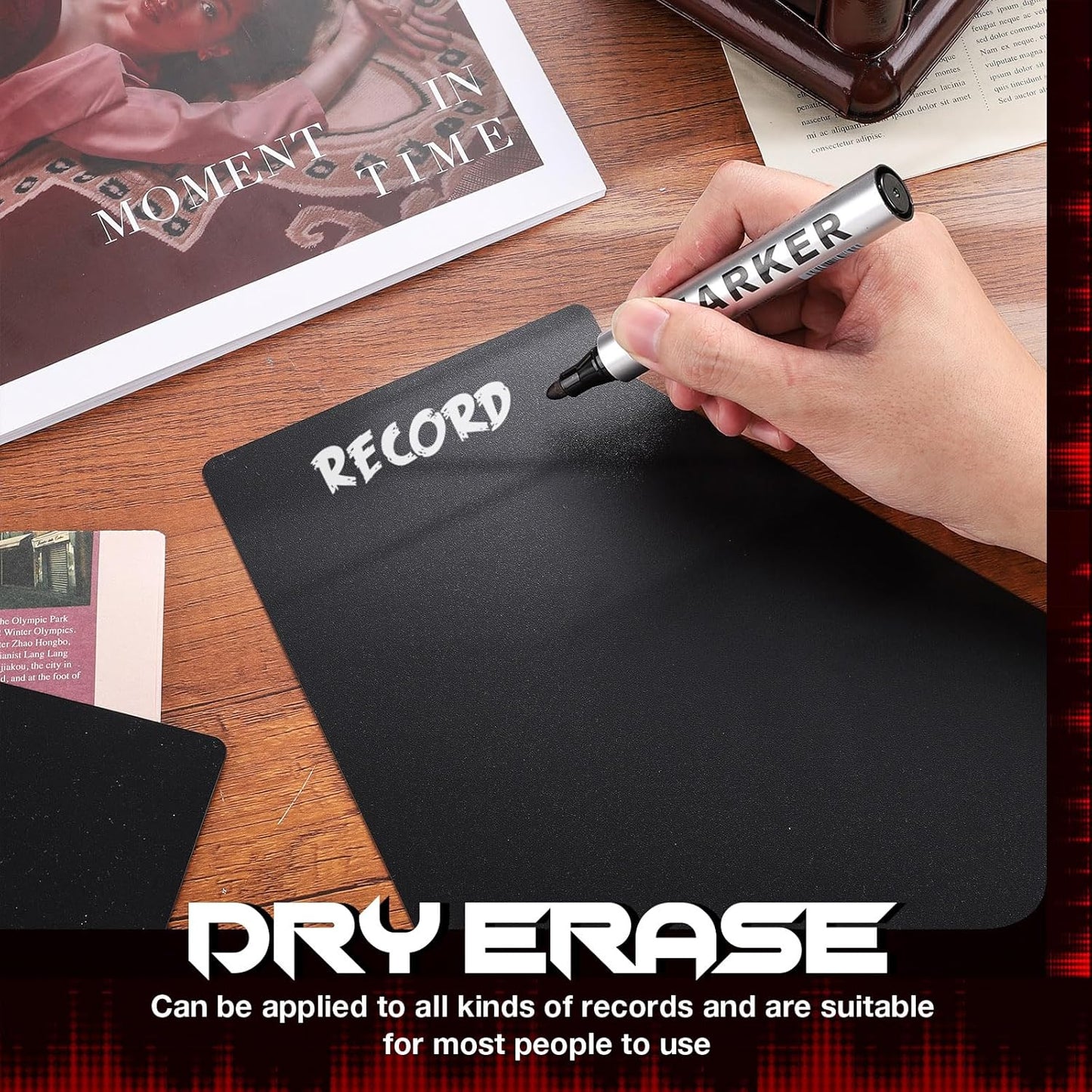 Facmogu 20PCS Vinyl Record Dividers, 12 Inches LP Album Dividers, Plastic 33 RPM Record Divider, 1 Inch Large Tab DIY LP Album Separators, Blank Separators Card for Records Album Storage - Black