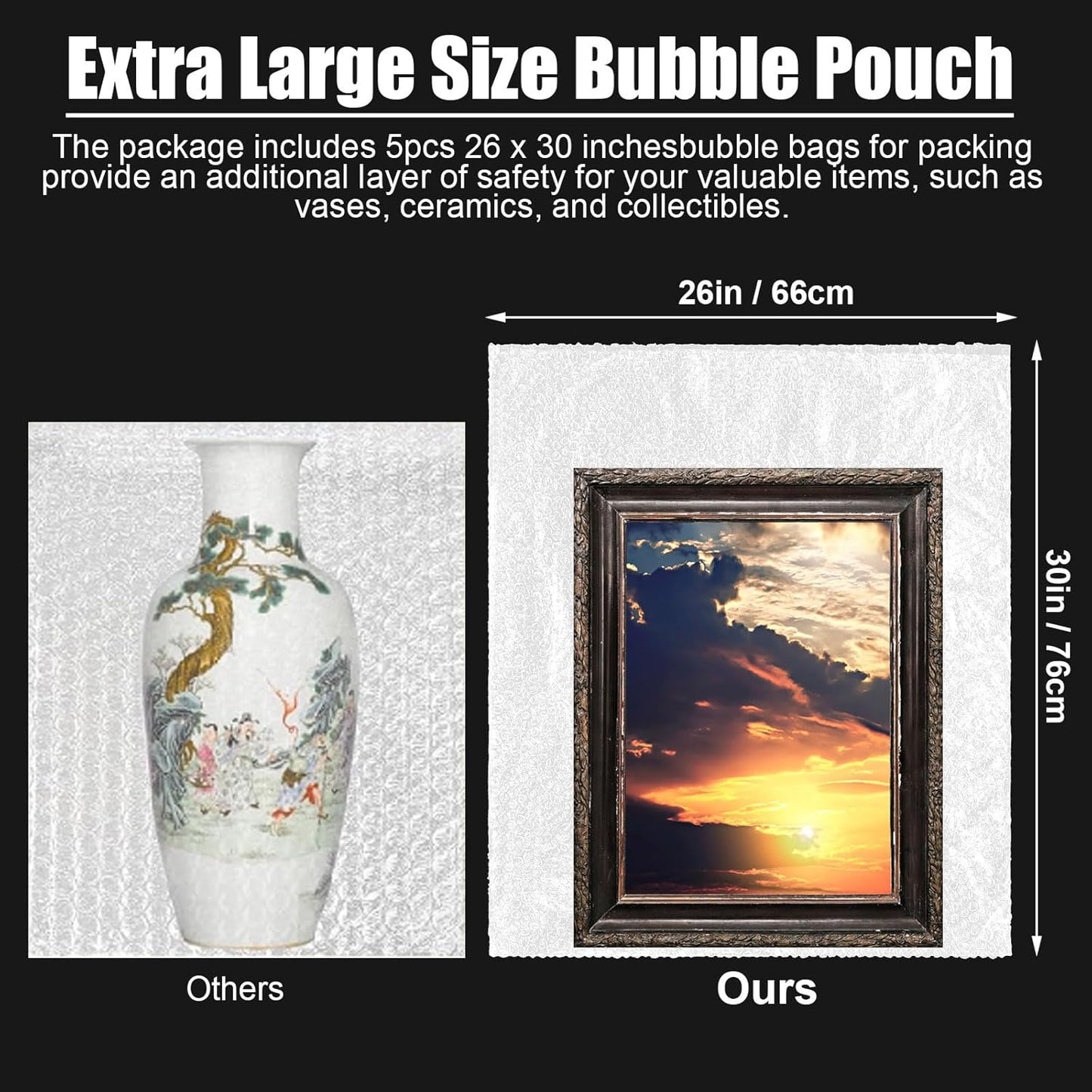 5 Pack 26 * 30 Inch Extra Large Bubble Pouches Clear Bubble Pouch Wrap Bags for Packing Shockproof Cushioning Wrap Bag for Shipping Moving Fragile Dishes China Plates Painting Fragile Items