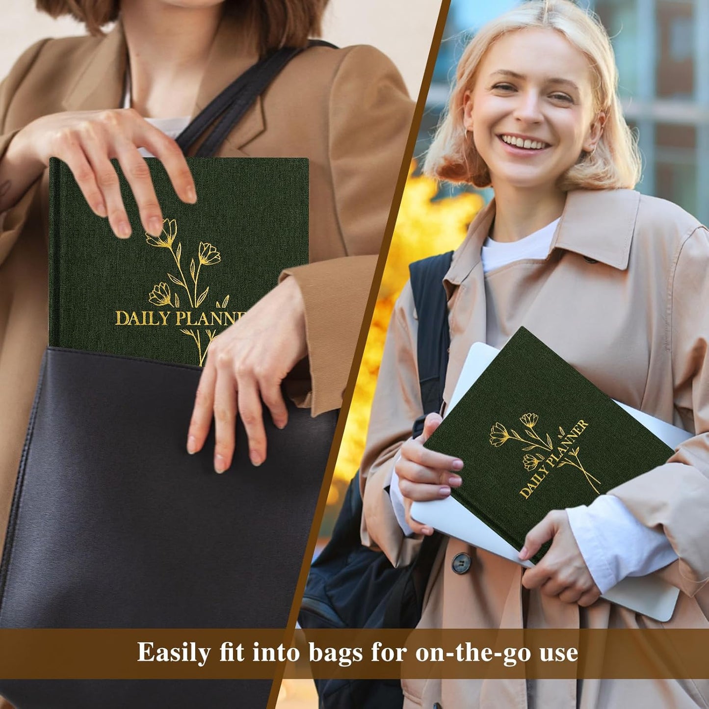 Lanpn Undated Daily Planner Hourly Schedule Notebook, 196 Pages 2 Page per Day To Do List Notebook Notepad Appointment Work Planner, Hardcover Daily Journal Organizer Book For Women 7.7" x 9.3" Green