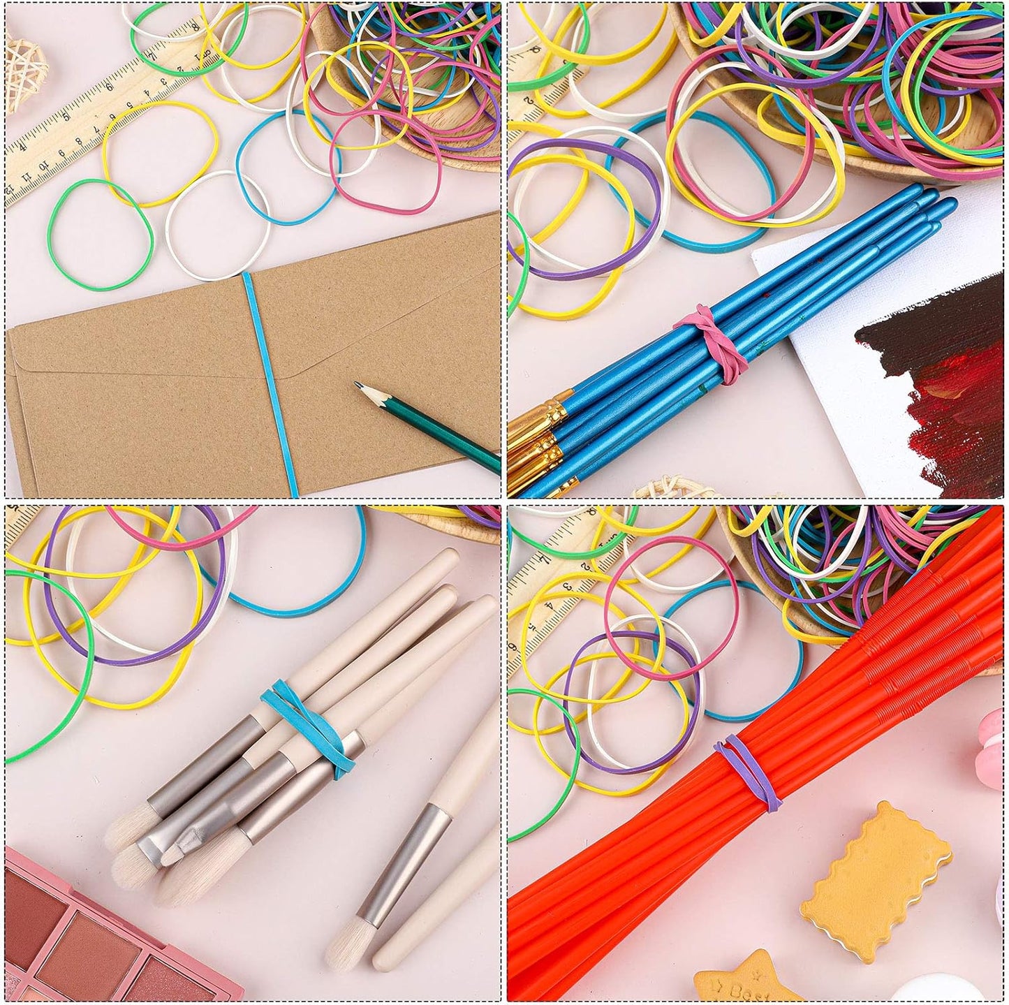 2 Pack Coloured Rubber Bands, Elastic Stretchable Band Ball Document Organizing for Office, Home, 300 Pieces