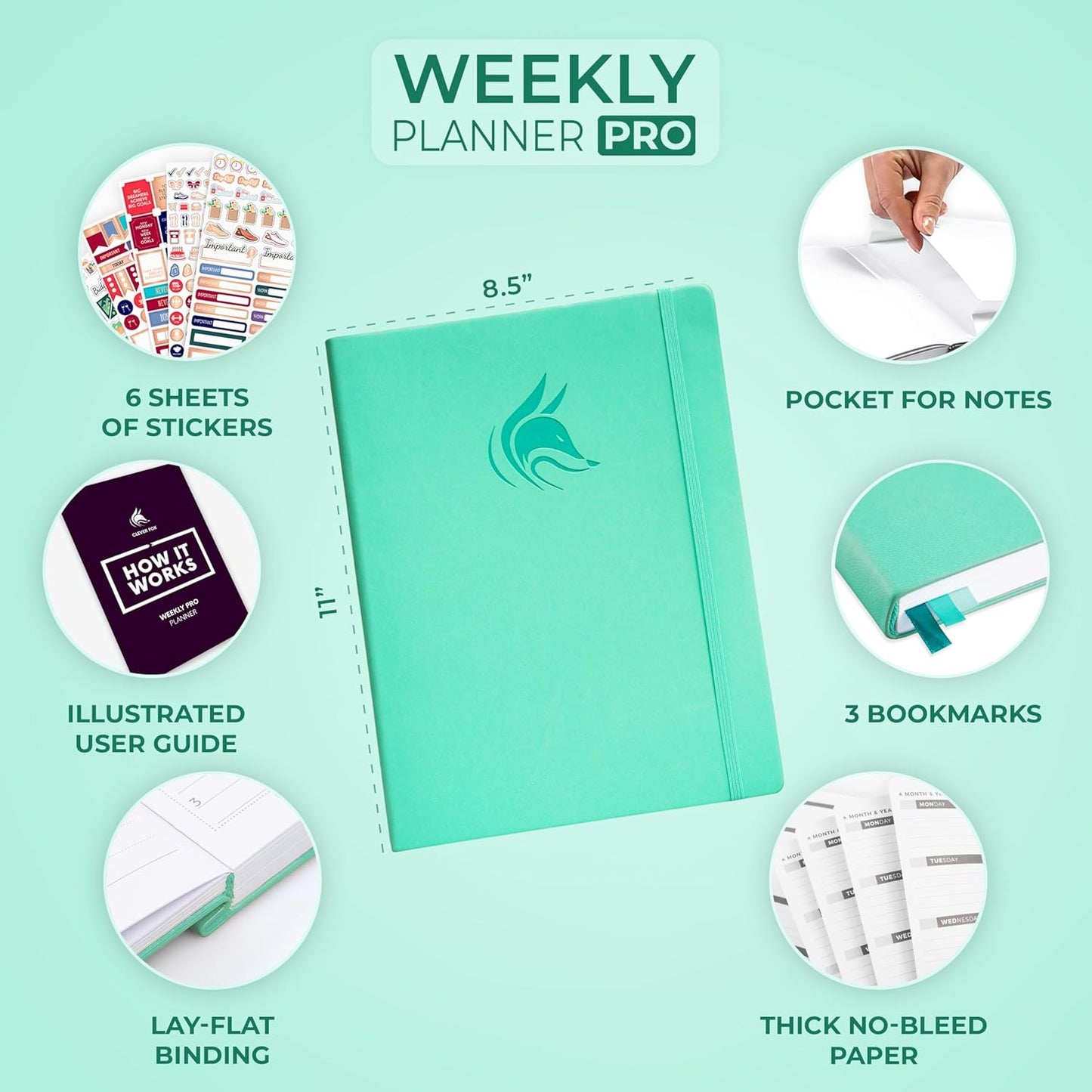 Clever Fox Planner PRO – Weekly & Monthly Life Planner to Increase Productivity, Time Management and Hit Your Goals, 8.5x11″ (Emerald)