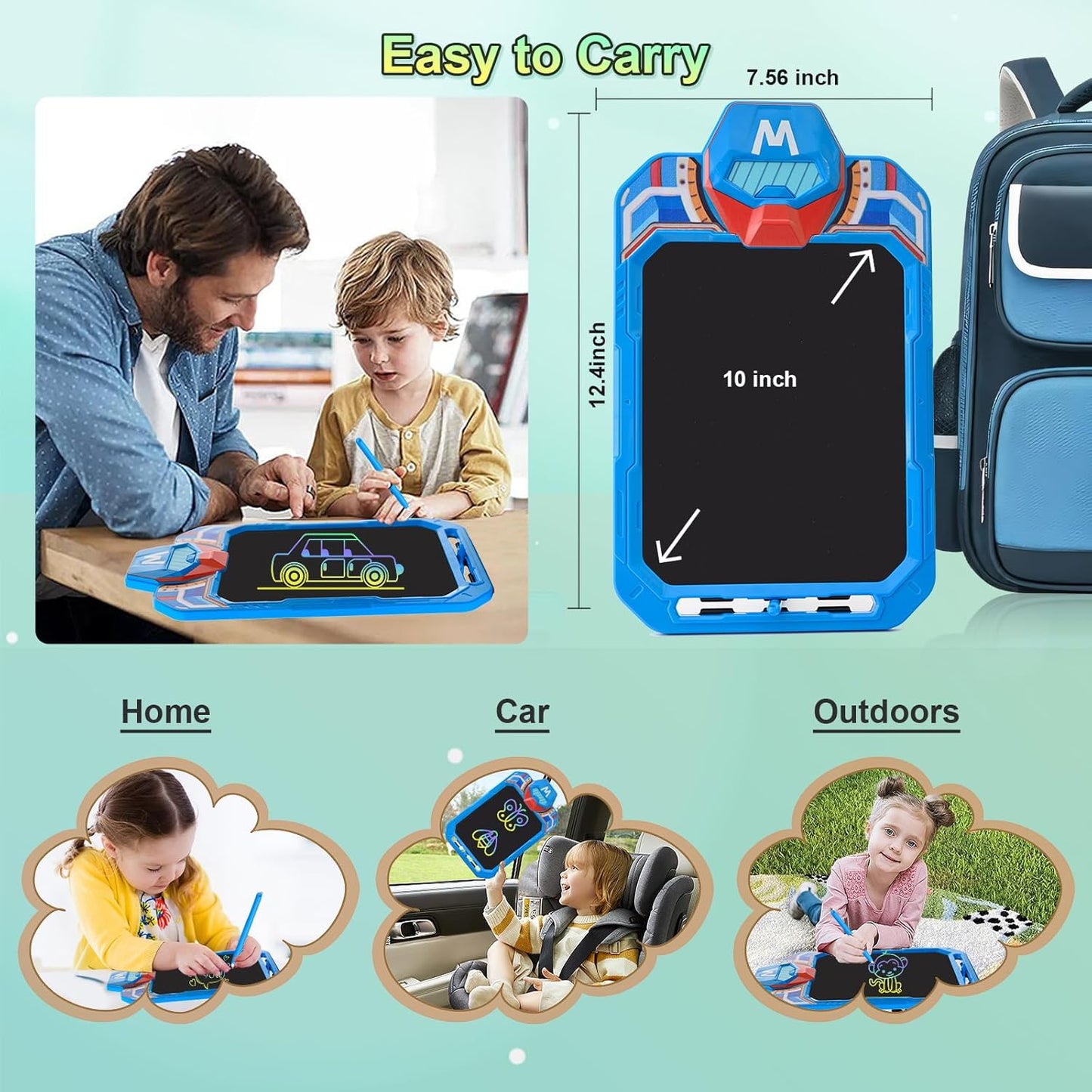 10 Inch LCD Writing Tablet for Kids – Masked Warrior & Captain M Hero, Erasable Doodle Board Drawing Pad, Travel Educational Toy for Toddlers 3-8, Birthday Boys & Man (Blue)