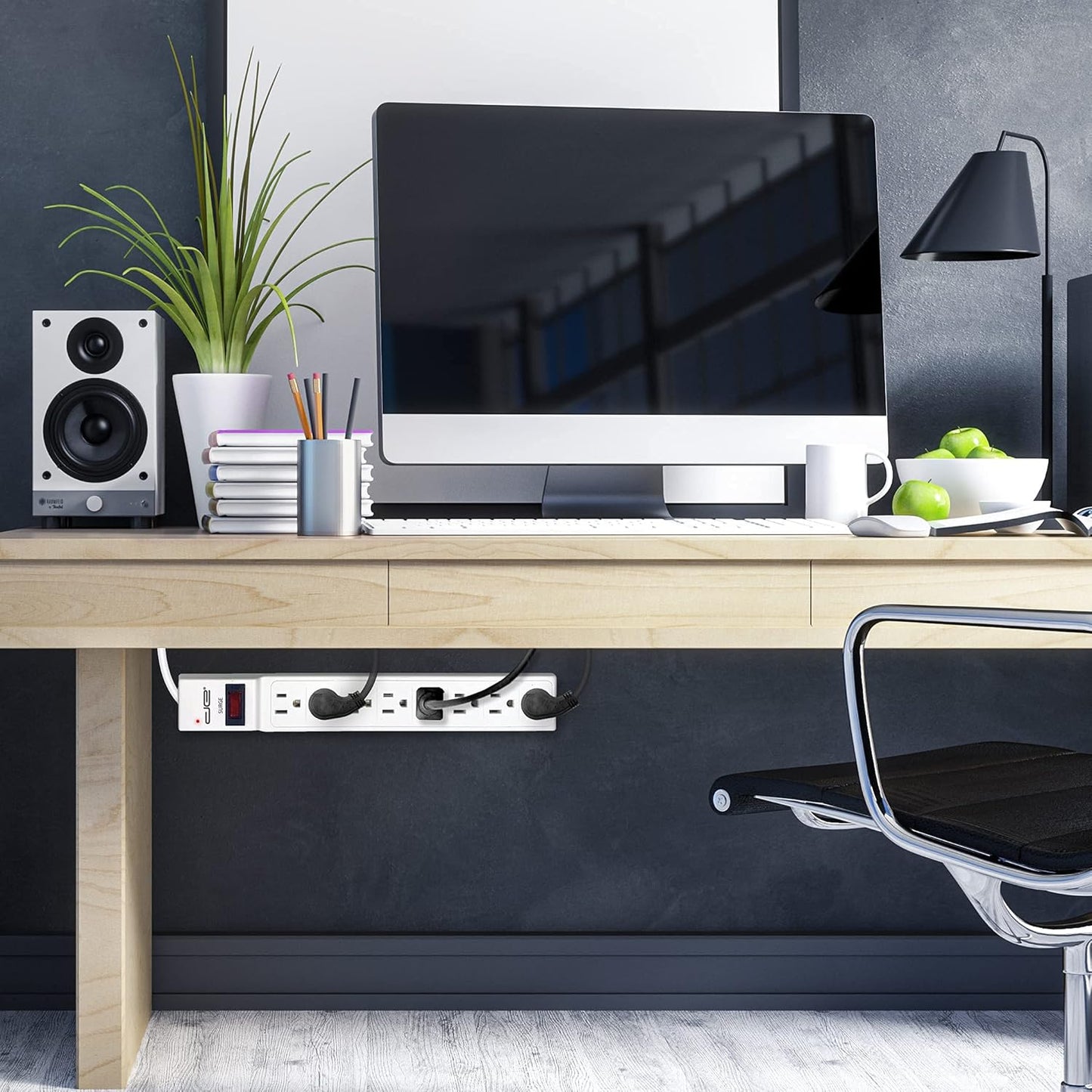 Digital Energy 8 Outlet Surge Protector Power Strip - 15 AMP, 1875 W, 125 V, 350 J Surge Protection, ETL Listed - Flat Plug, White, 8 FT