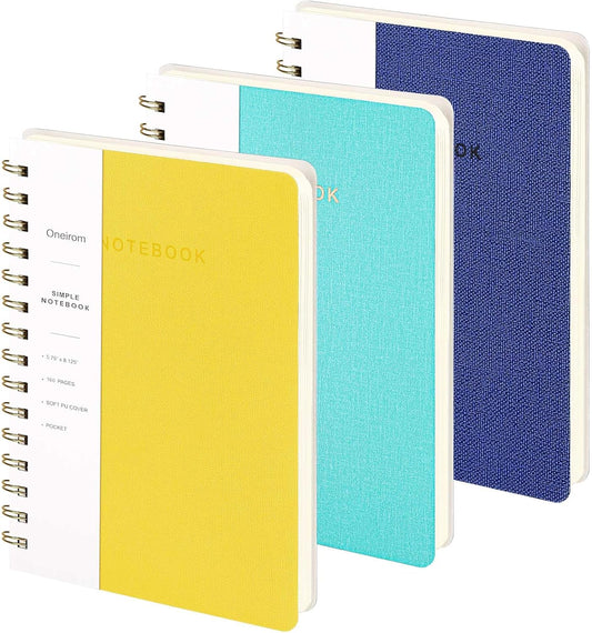 Lined Spiral Notebook College Ruled A5 Journal Book for Note Taking, 160 Pages Writing Journal for Office and Home School Supplies 5.75x8.125 inch (3pack-NavyBlue/LightYellow/MintGreen)