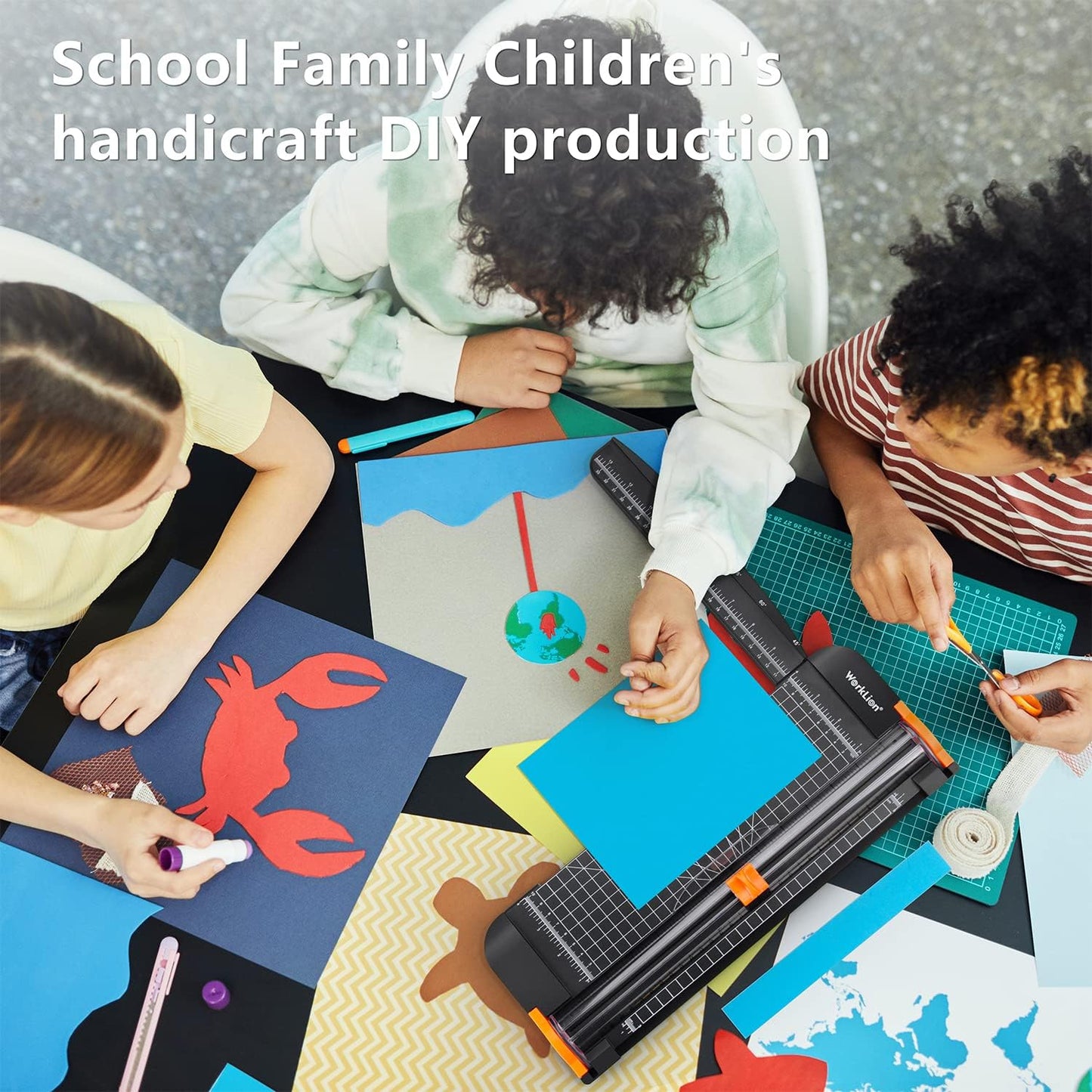 WORKLION Paper Cutter - A4 Paper Craft Cutter with Security Blade for Cut Gift Card, Coupon, Label, Cardstock, Photo, 12 inch Black Office Paper Trimmer