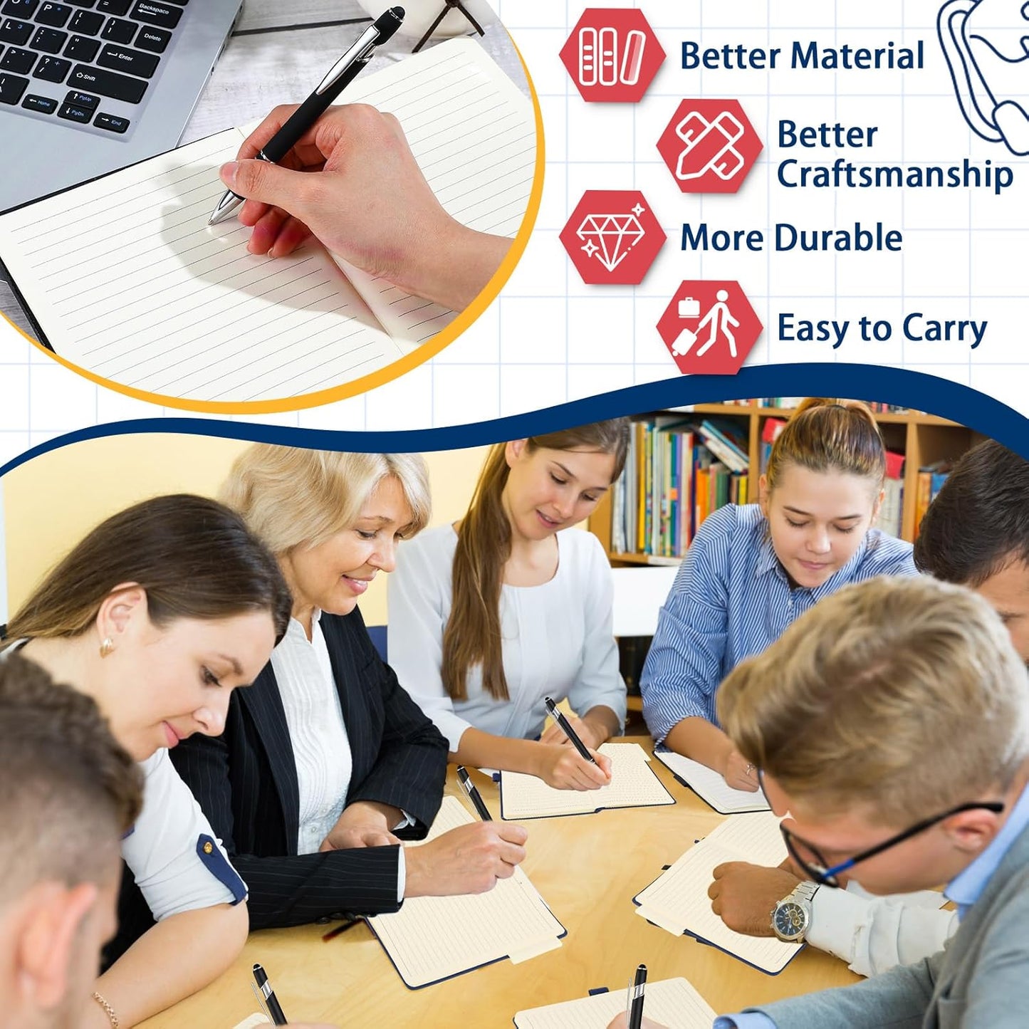 15 Pack Journal Notebook Bulk A5 Hardcover Notebook Classic Journal Set with Pen Holder with 15 Pcs Pens for School Business Work Travel Writing (Black)