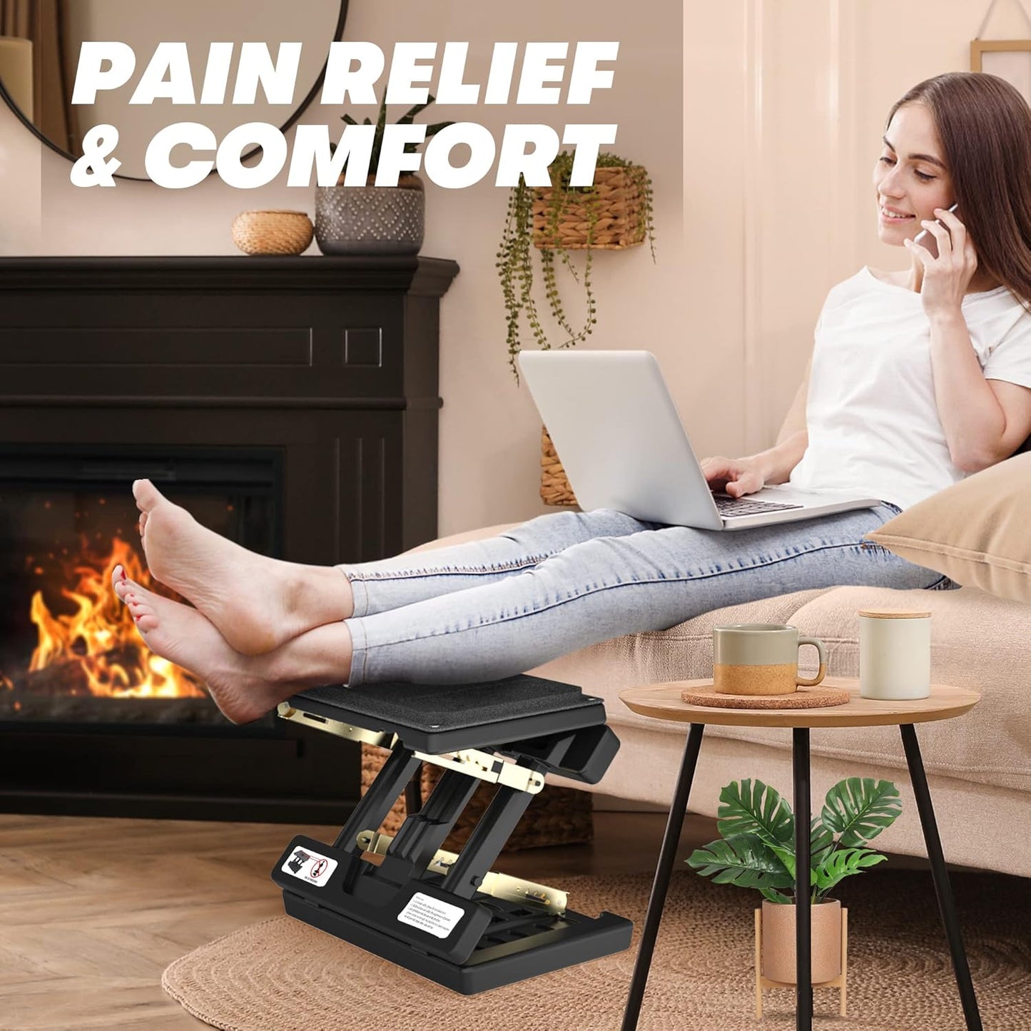 Foot Rest Under Desk, Height Adjustable Footrest with Massage Roller and Soft Pad, Foldable Ergonomic Foot Rest for Car, Underdesk, Home, Train(Black)